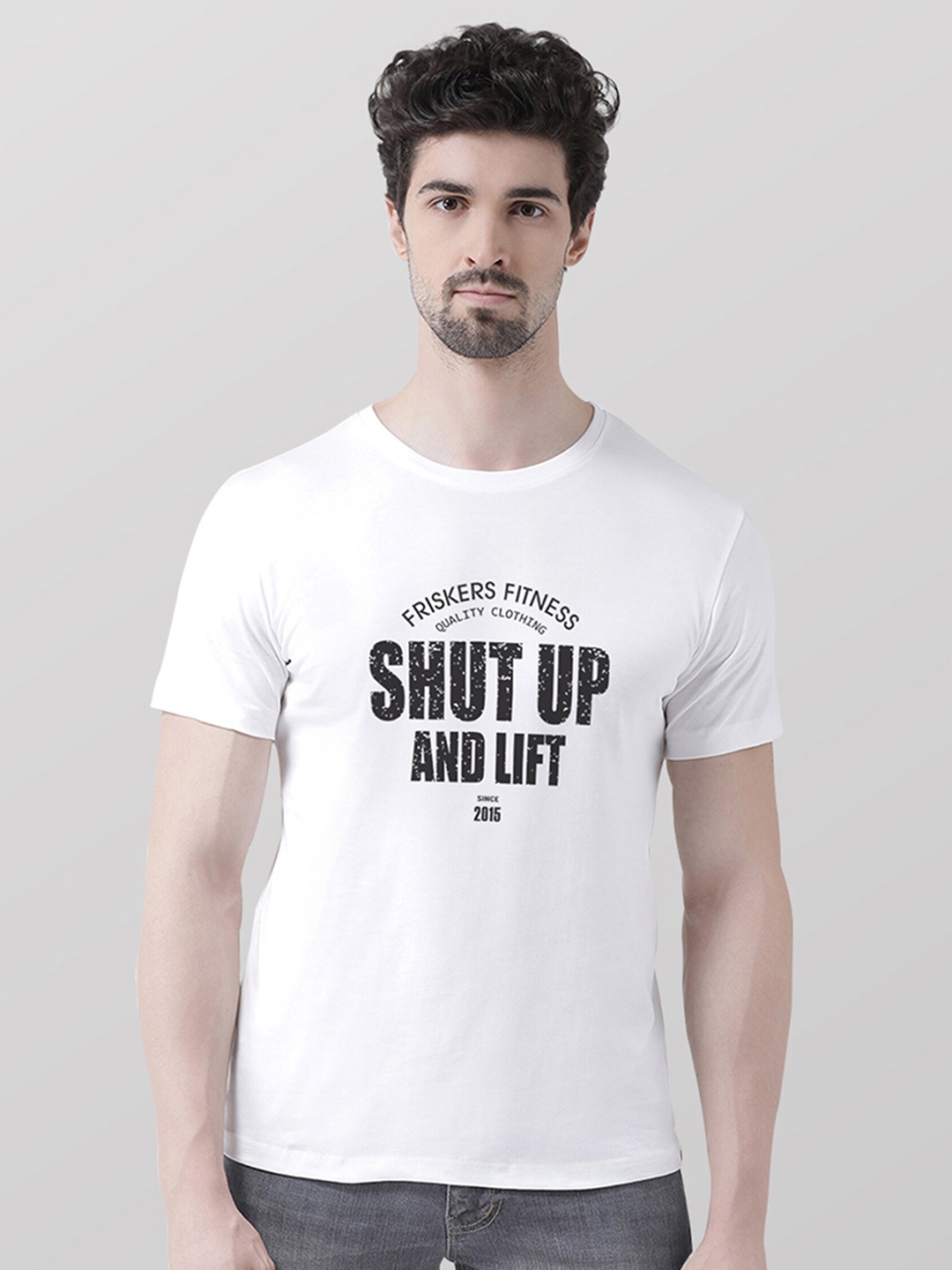

Friskers Men White Typography Printed T-shirt
