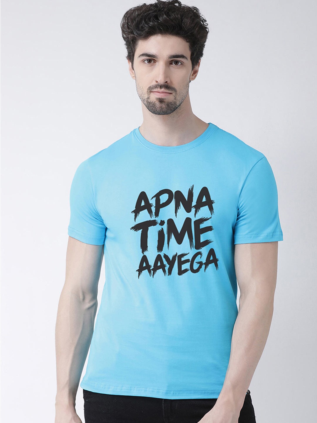 

Friskers Men Blue Typography Printed T-shirt