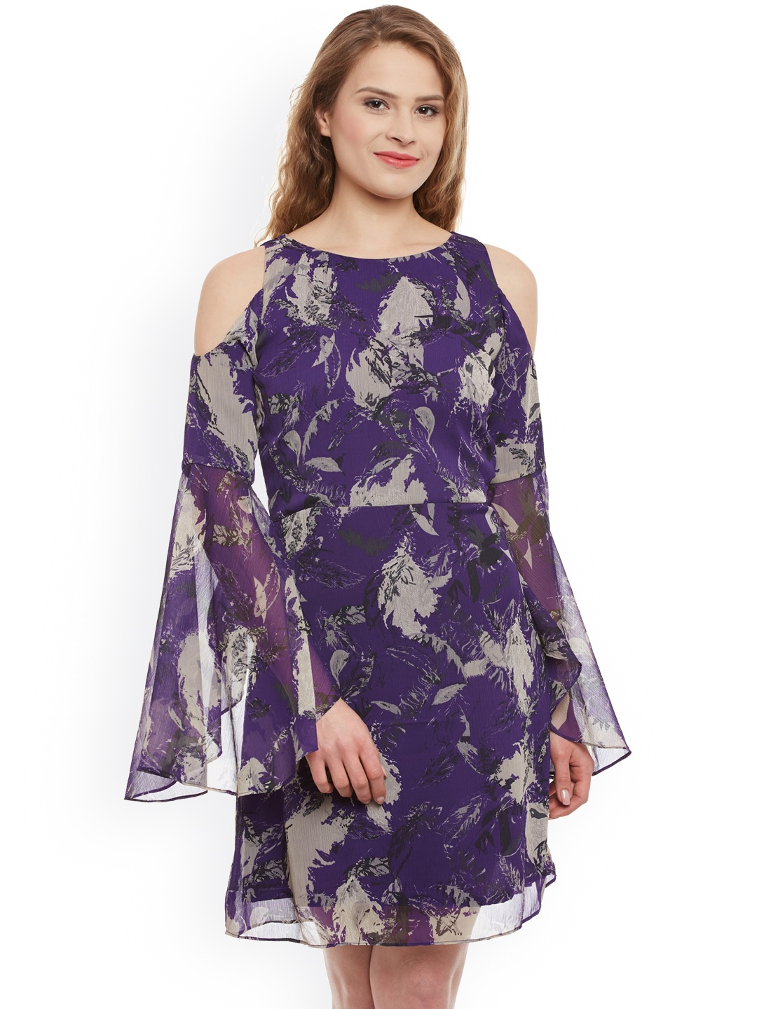 

Athena Women Purple Georgette Printed A-Line Dress