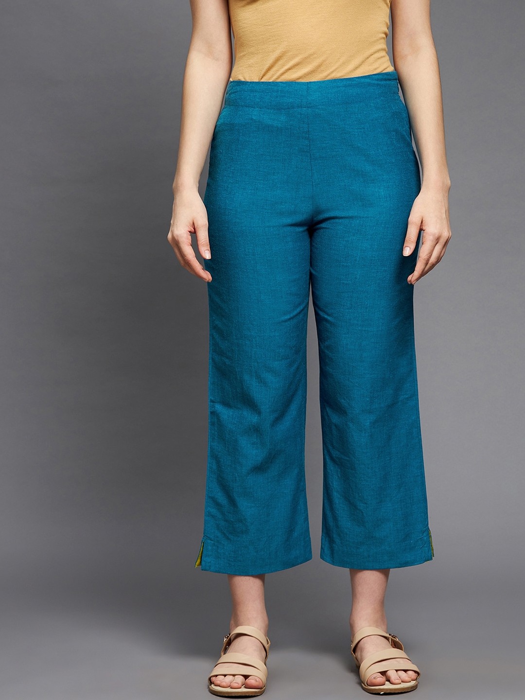 

Indian Dobby Women Blue Straight Fit Trousers