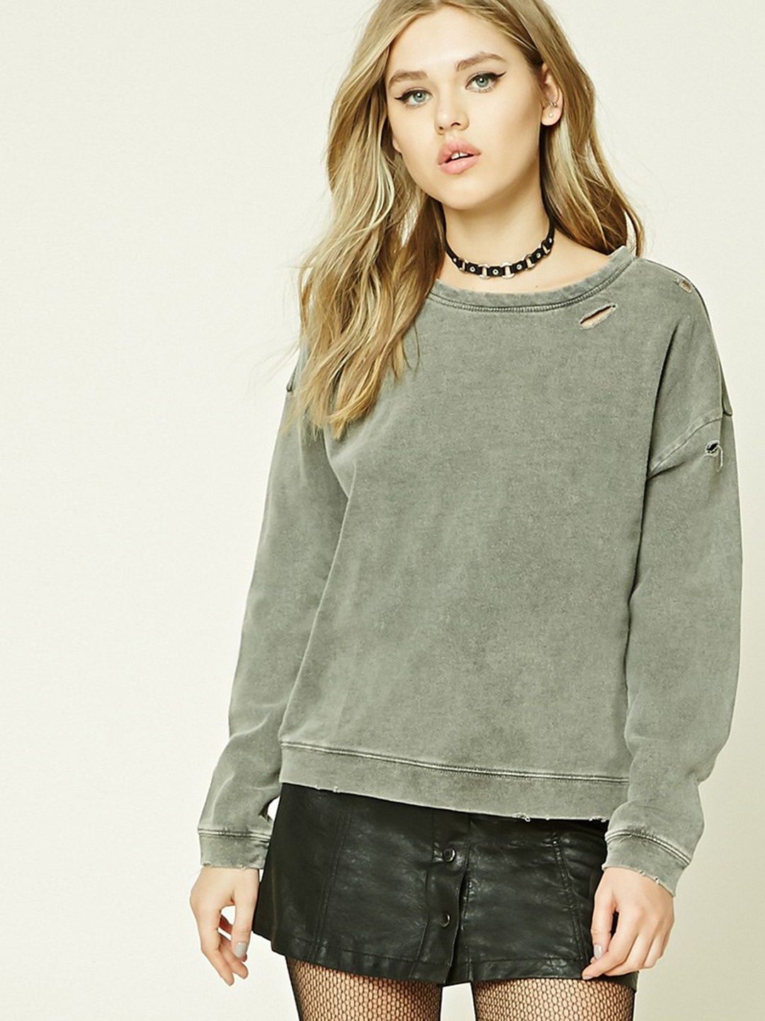 

FOREVER 21 Women Charcoal Grey Solid Sweatshirt