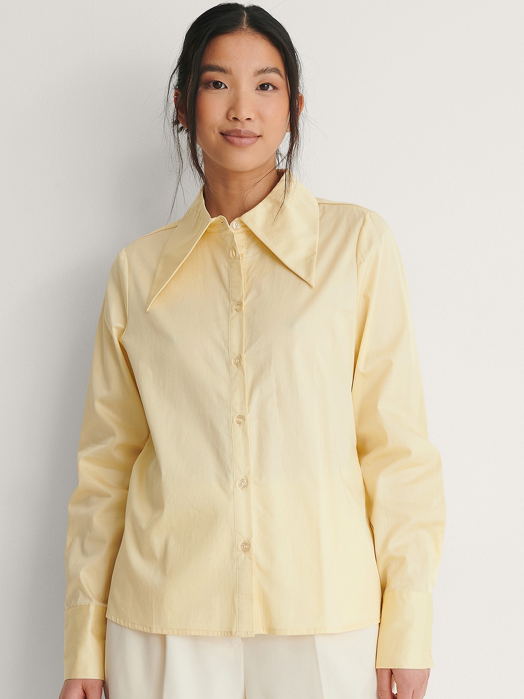 

NA-KD Women Yellow Solid Pure Cotton Casual Shirt
