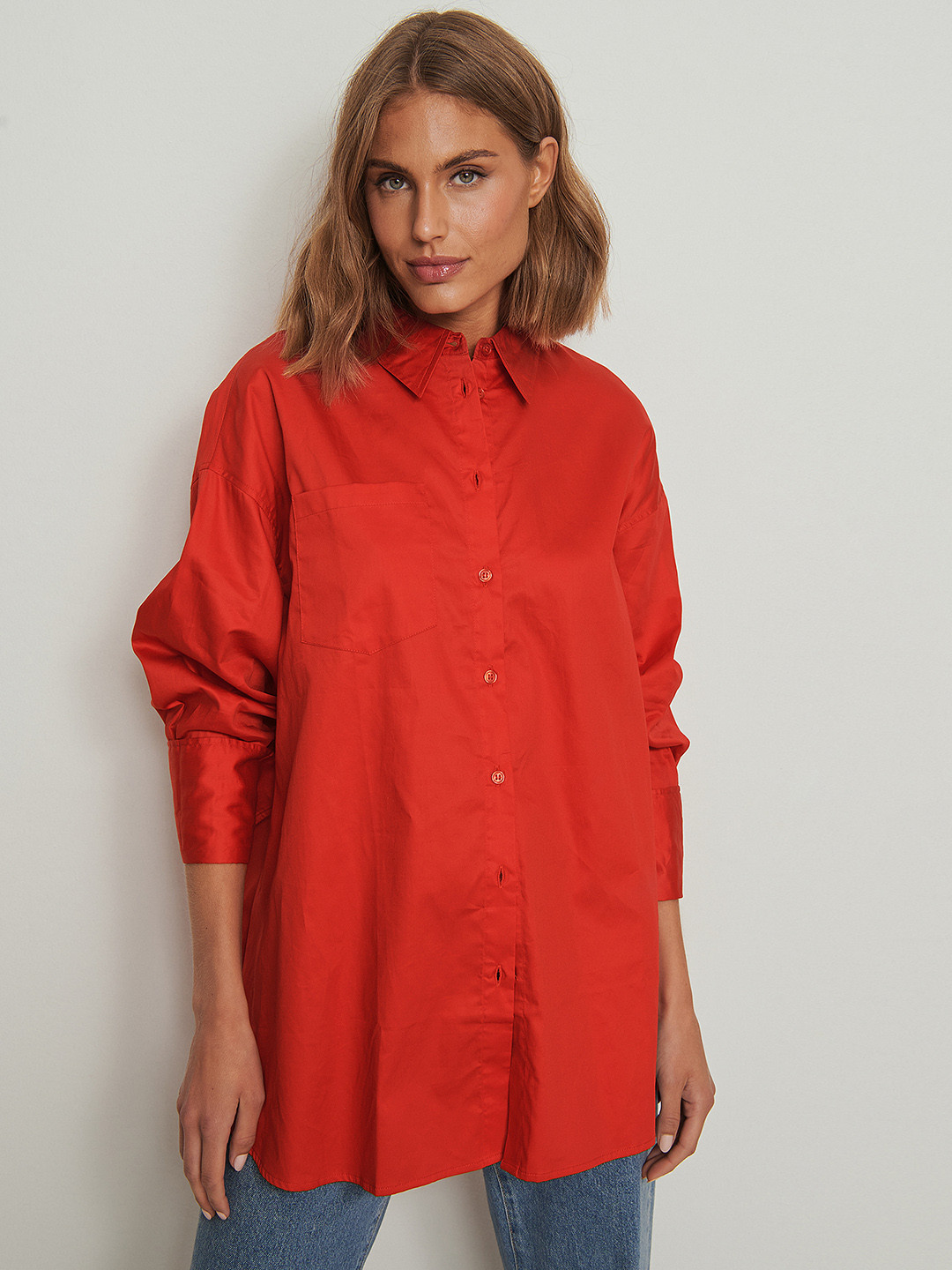 

NA-KD Women Red Solid Pure Cotton Casual Shirt