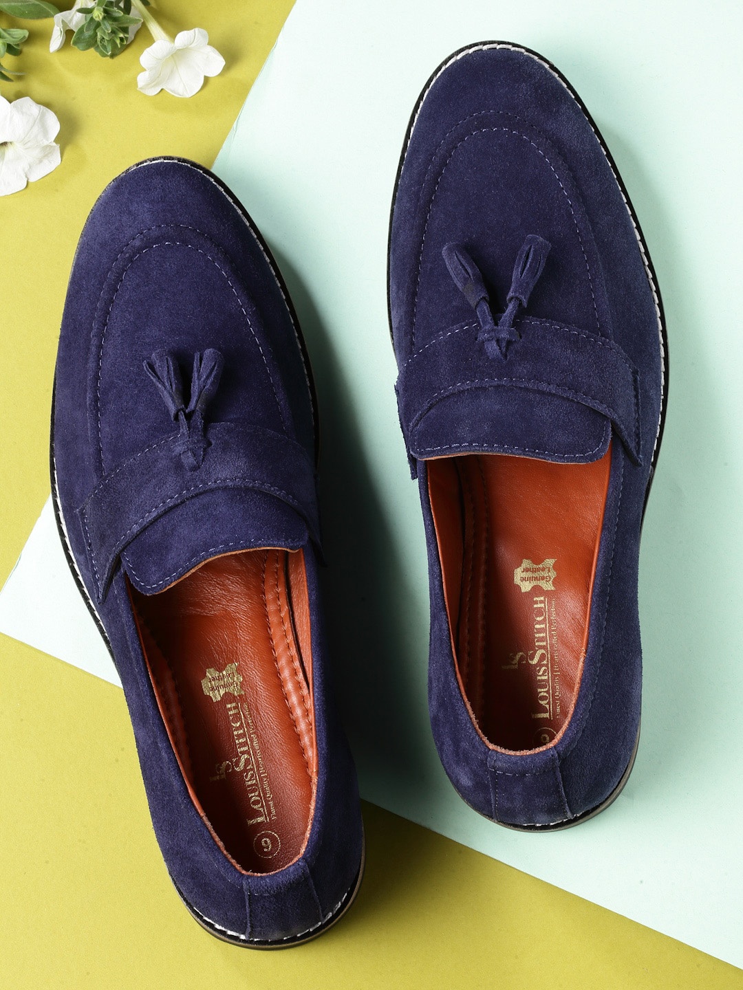 

LOUIS STITCH Men Blue Woven Design Suede Loafers