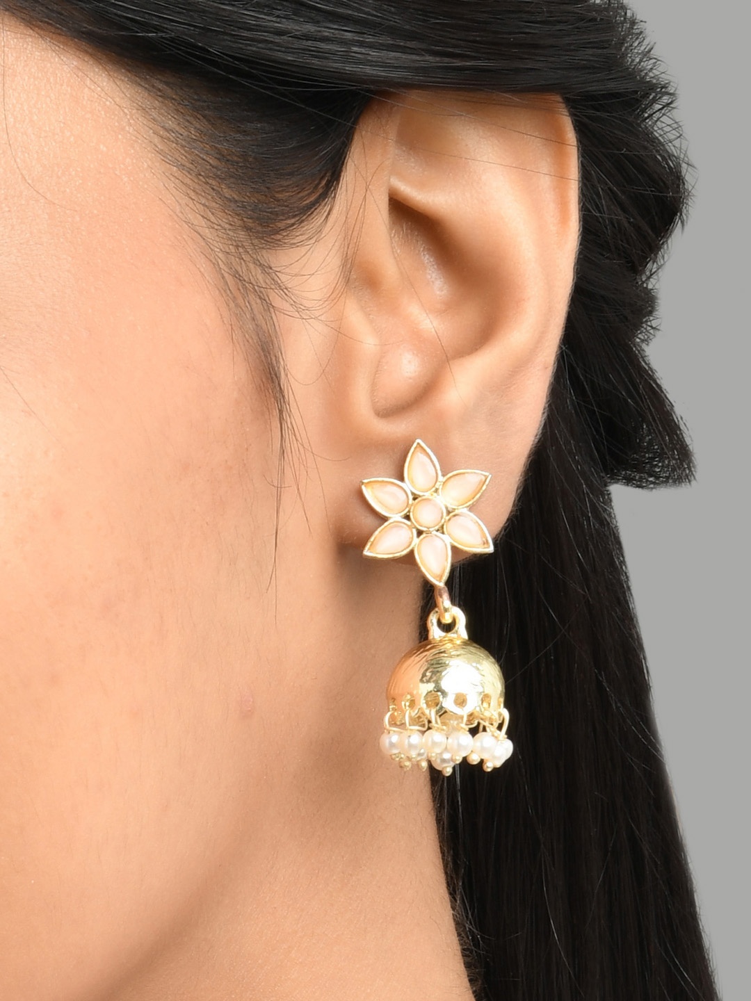 

Fida Women Gold-Plated Floral Kundan Pearl Jhumka Earring