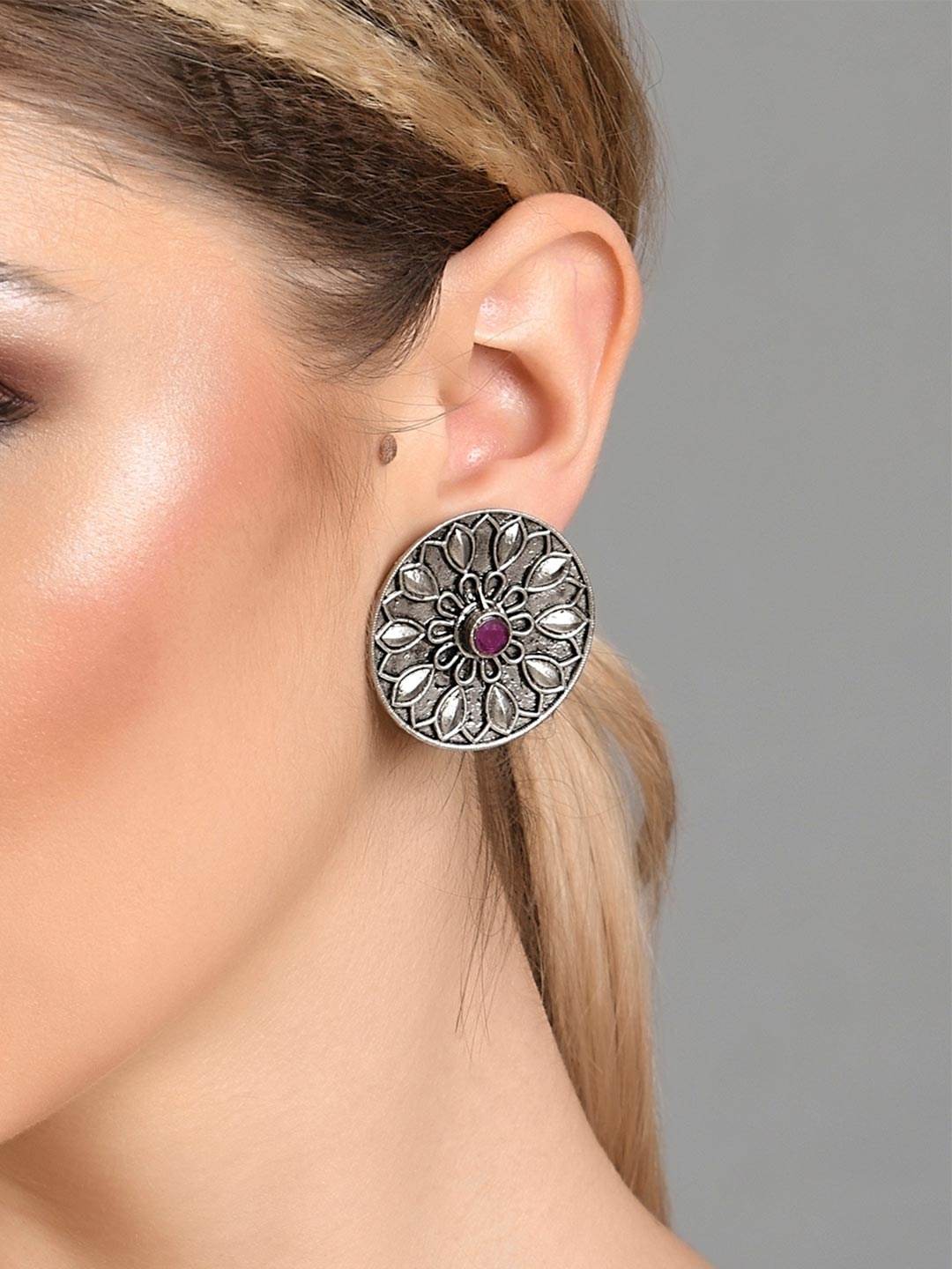 

Fida Silver-Toned Contemporary Studs Earrings