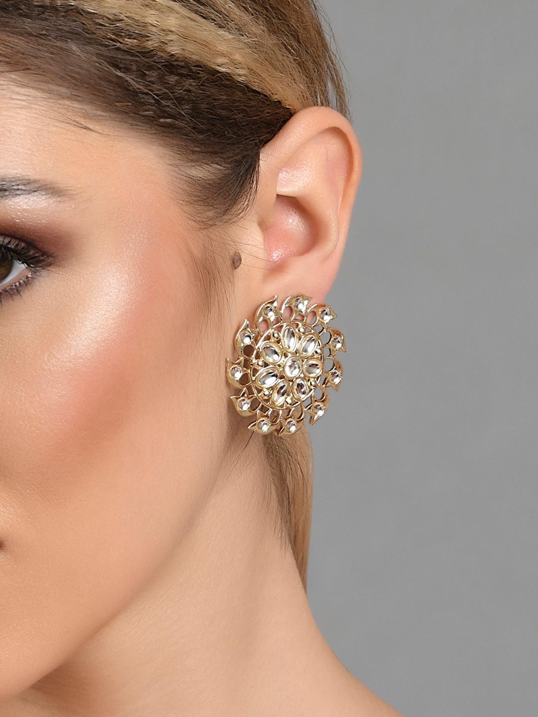 

Fida Gold-Toned Contemporary Floral Kundan Studs Earrings