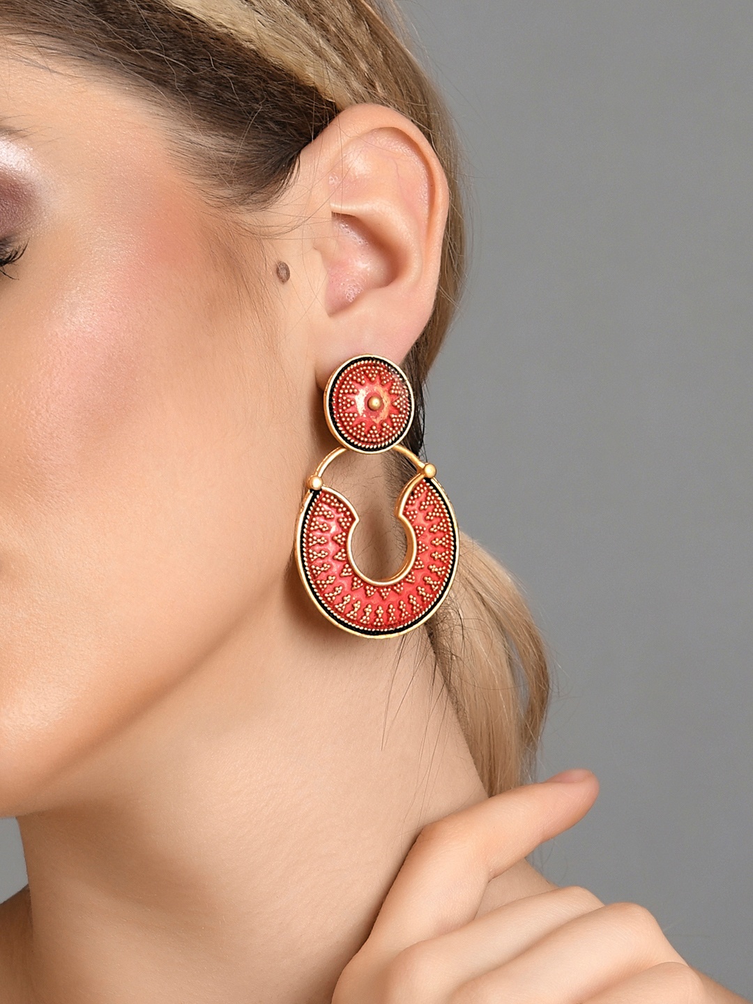 

Fida Women Gold Plated & Orange Contemporary Drop Earrings