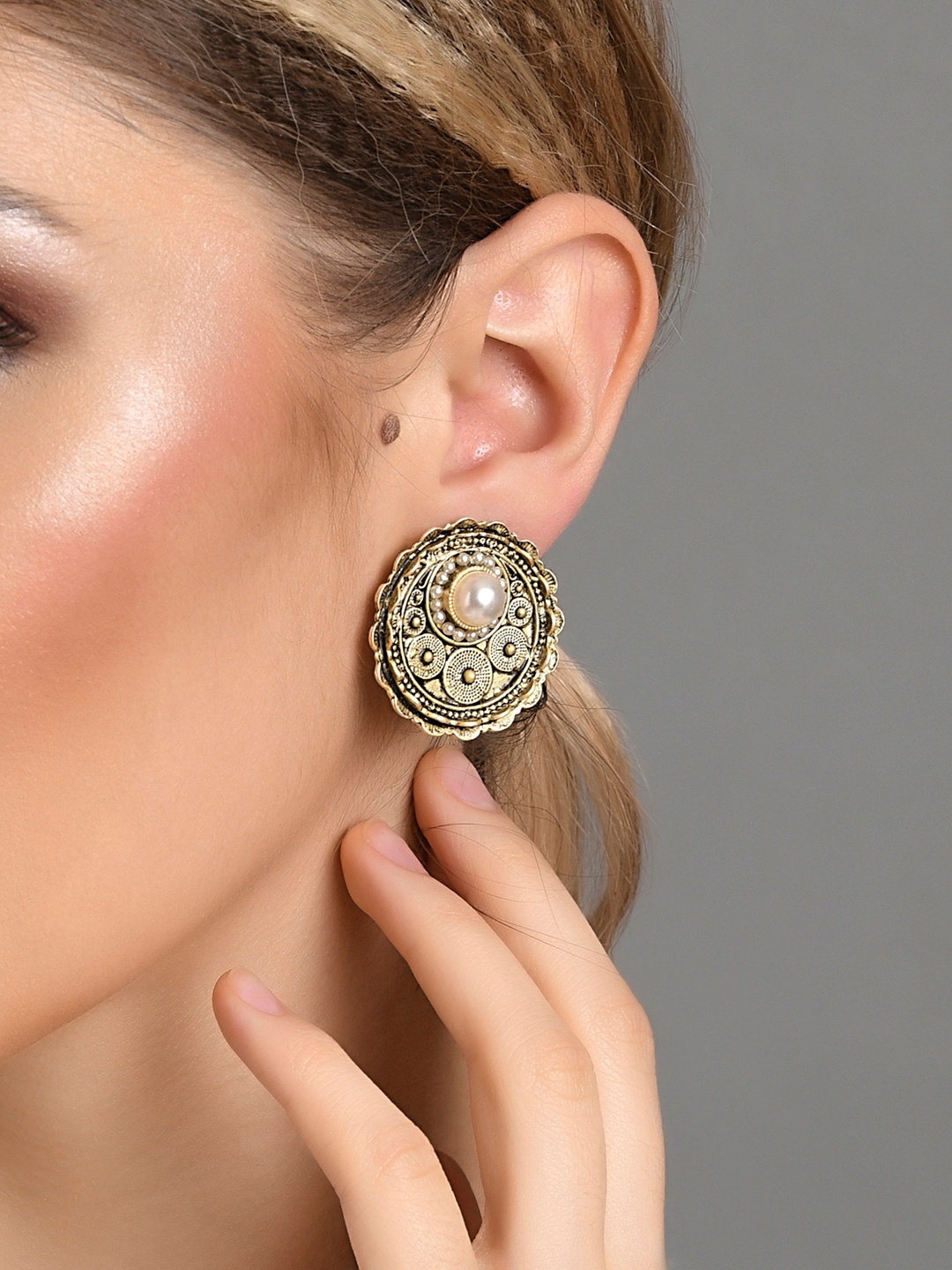

Fida Women Gold Plated Antique Meenakari Studs Earrings