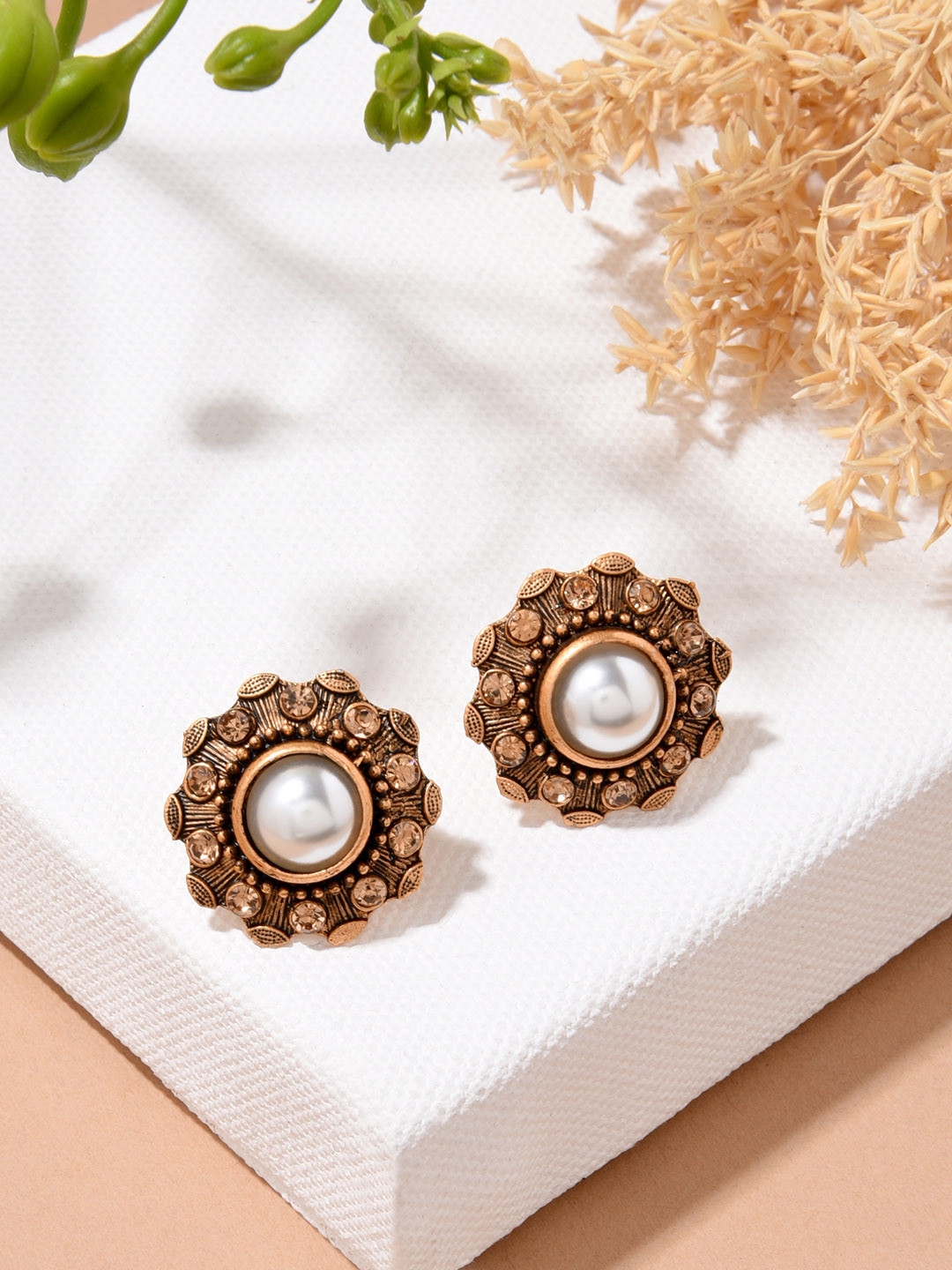 

Fida Women Gold Plated Contemporary Pearl Stud Earrings