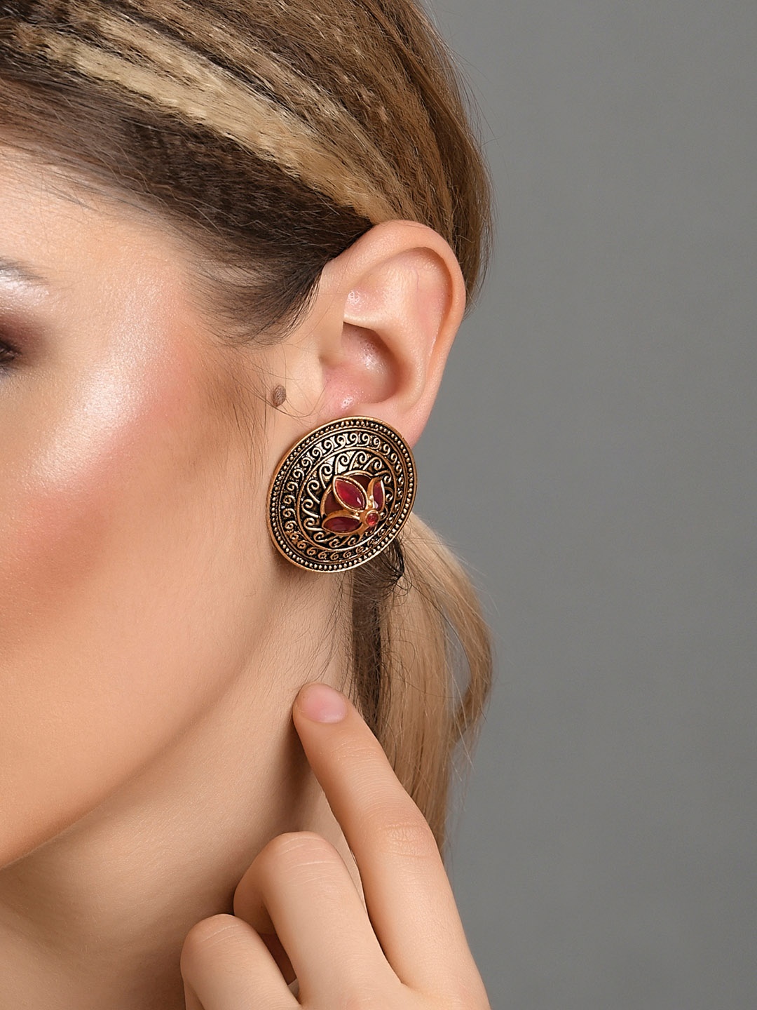 

Fida Gold-Plated & Red Contemporary Studs Earrings