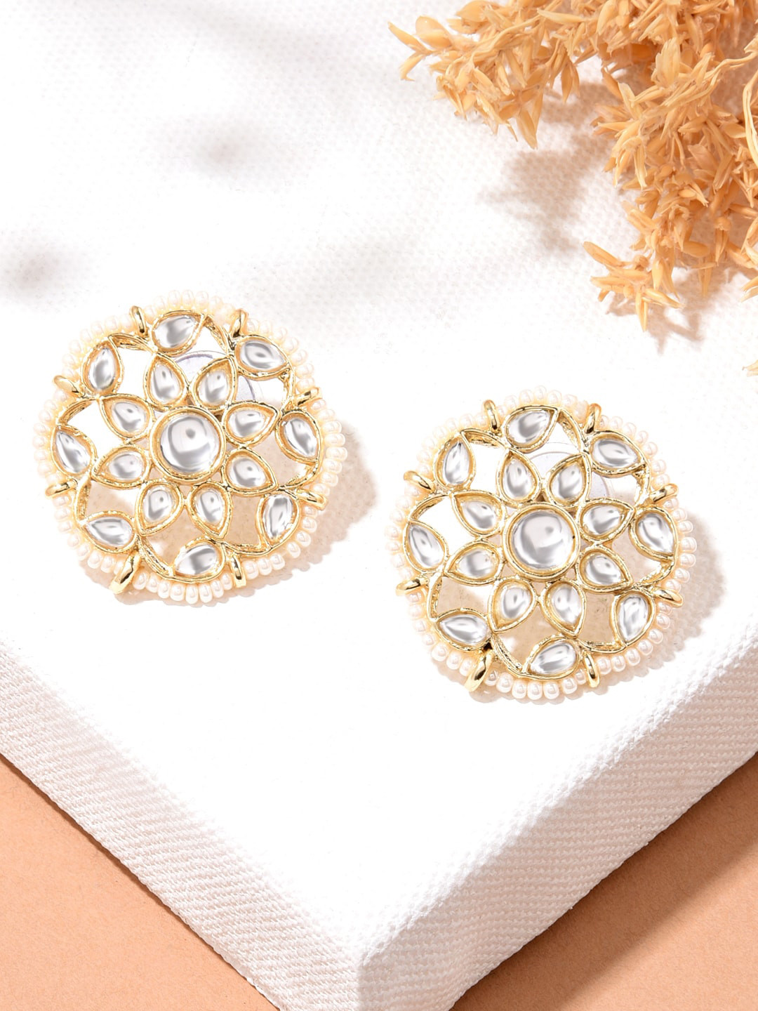 

Fida Women Gold Plated Kundan Pearl Studs Earrings