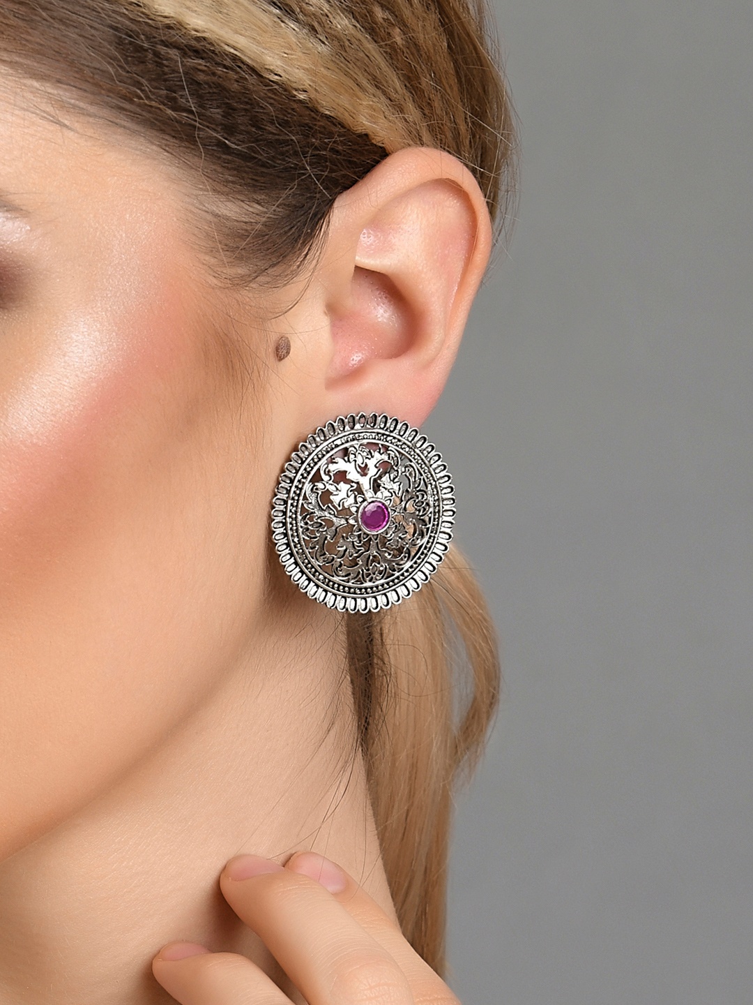 

Fida Silver-Plated & Pink Contemporary Studs Earrings