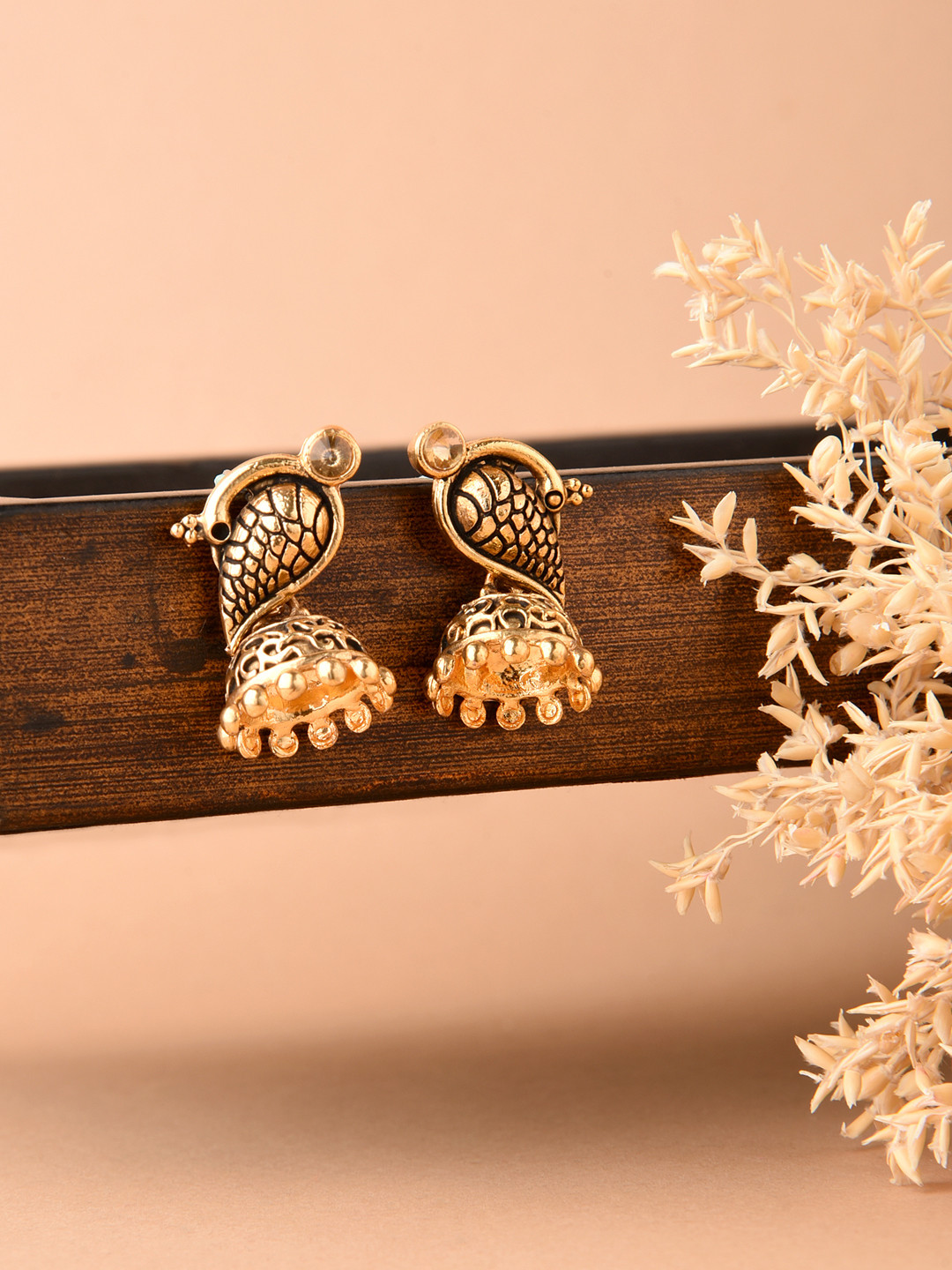 

Fida Gold-Toned Antique Dome Shaped Jhumkas Earrings