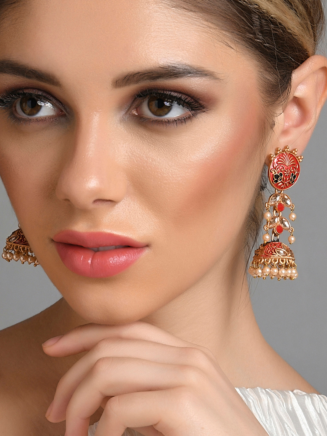

Fida Pink & Gold-Toned Contemporary Jhumkas Earrings