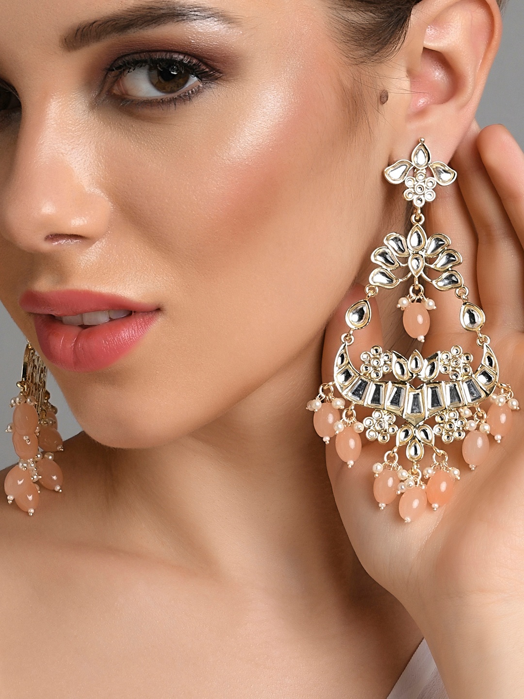 

Fida Gold-Plated & Peach-Coloured Contemporary Drop Earrings