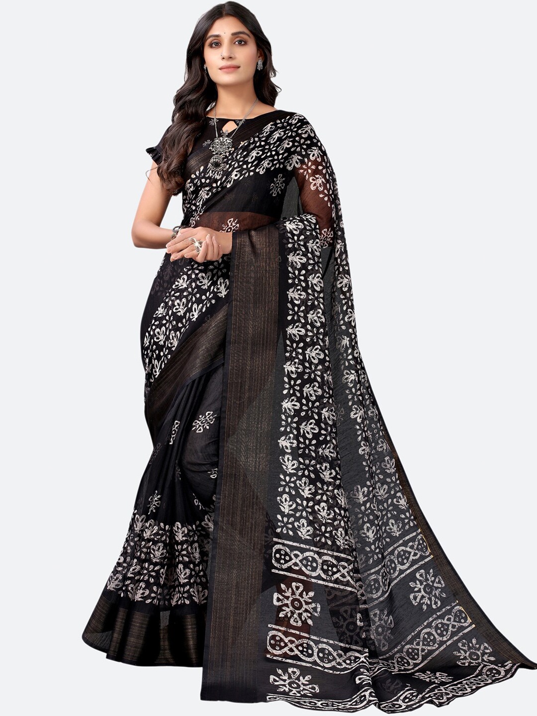 

KALINI Black & White Ethnic Motifs Kota Saree