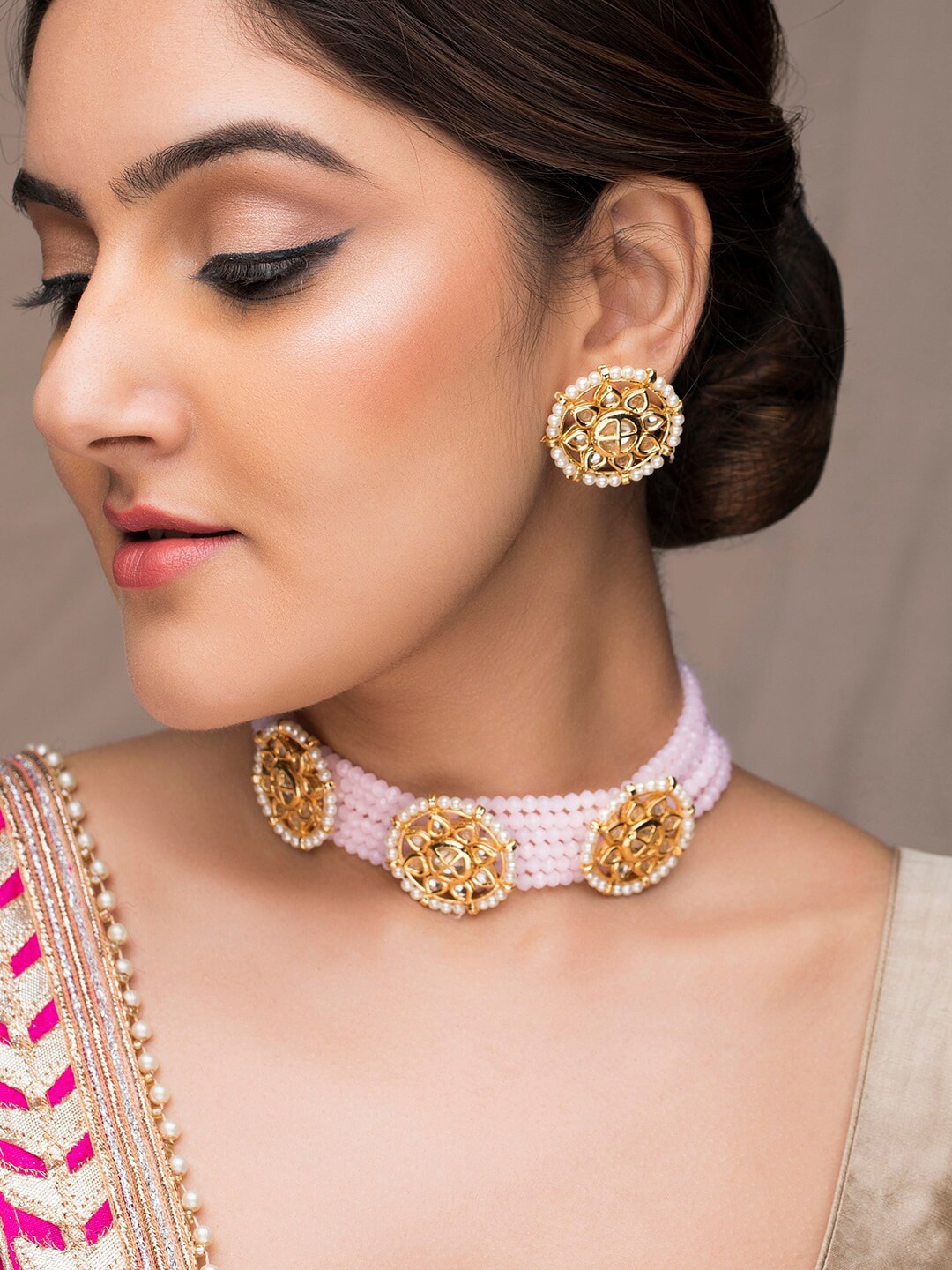 

Anouk Gold-Plated Pink Stone-Studded Beaded Jewellery Set