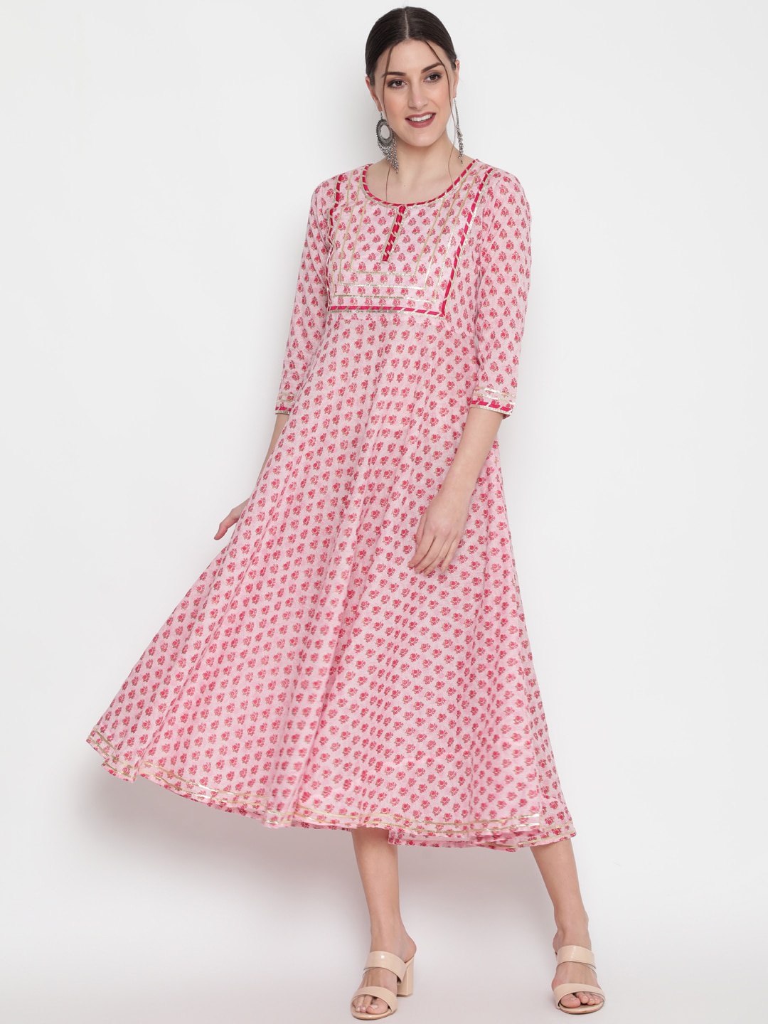 

GLAM ROOTS Women Pink Floral Printed Anarkali Kurta