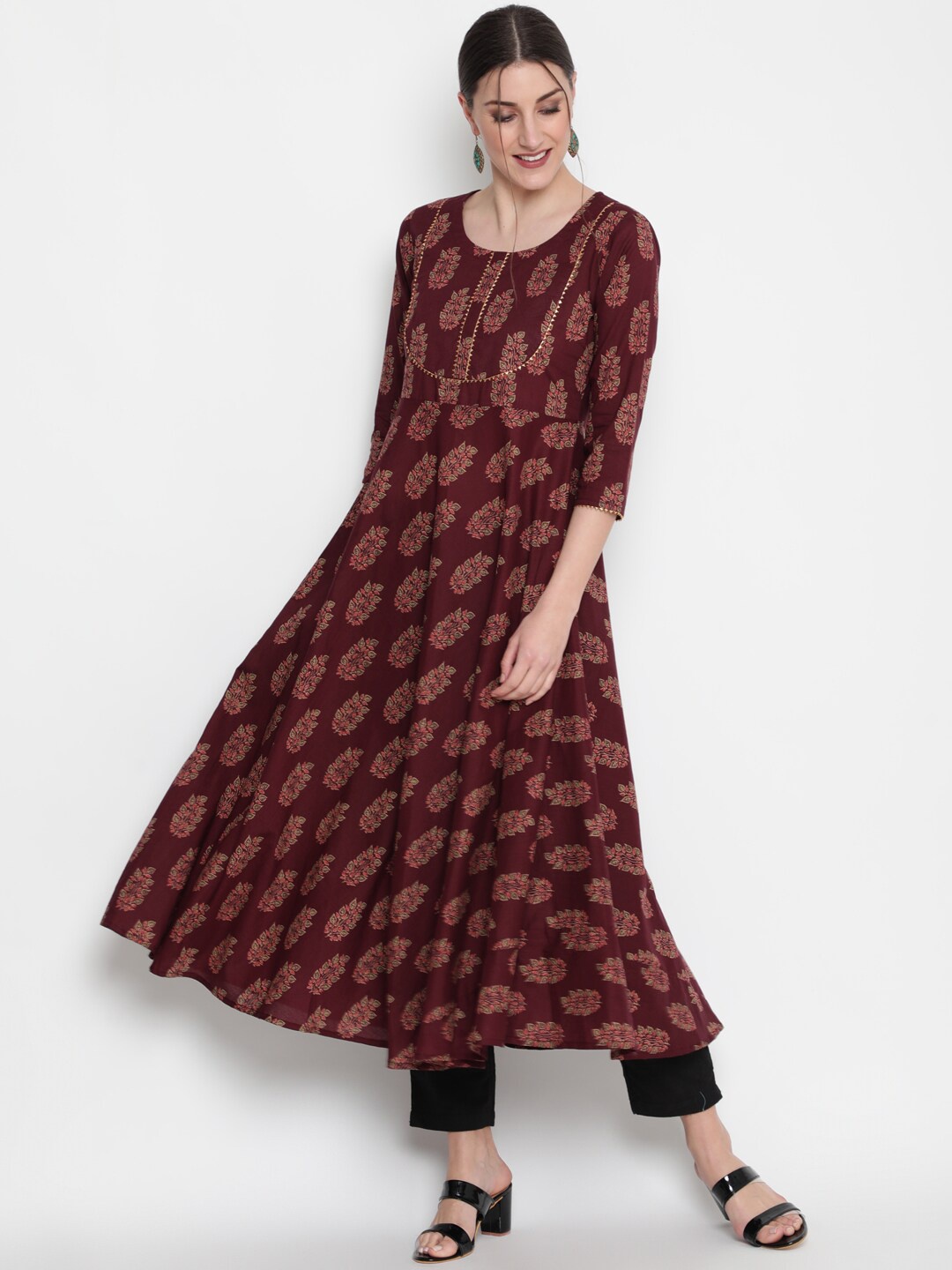 

GLAM ROOTS Women Burgundy Ethnic Motifs Printed Anarkali Kurta