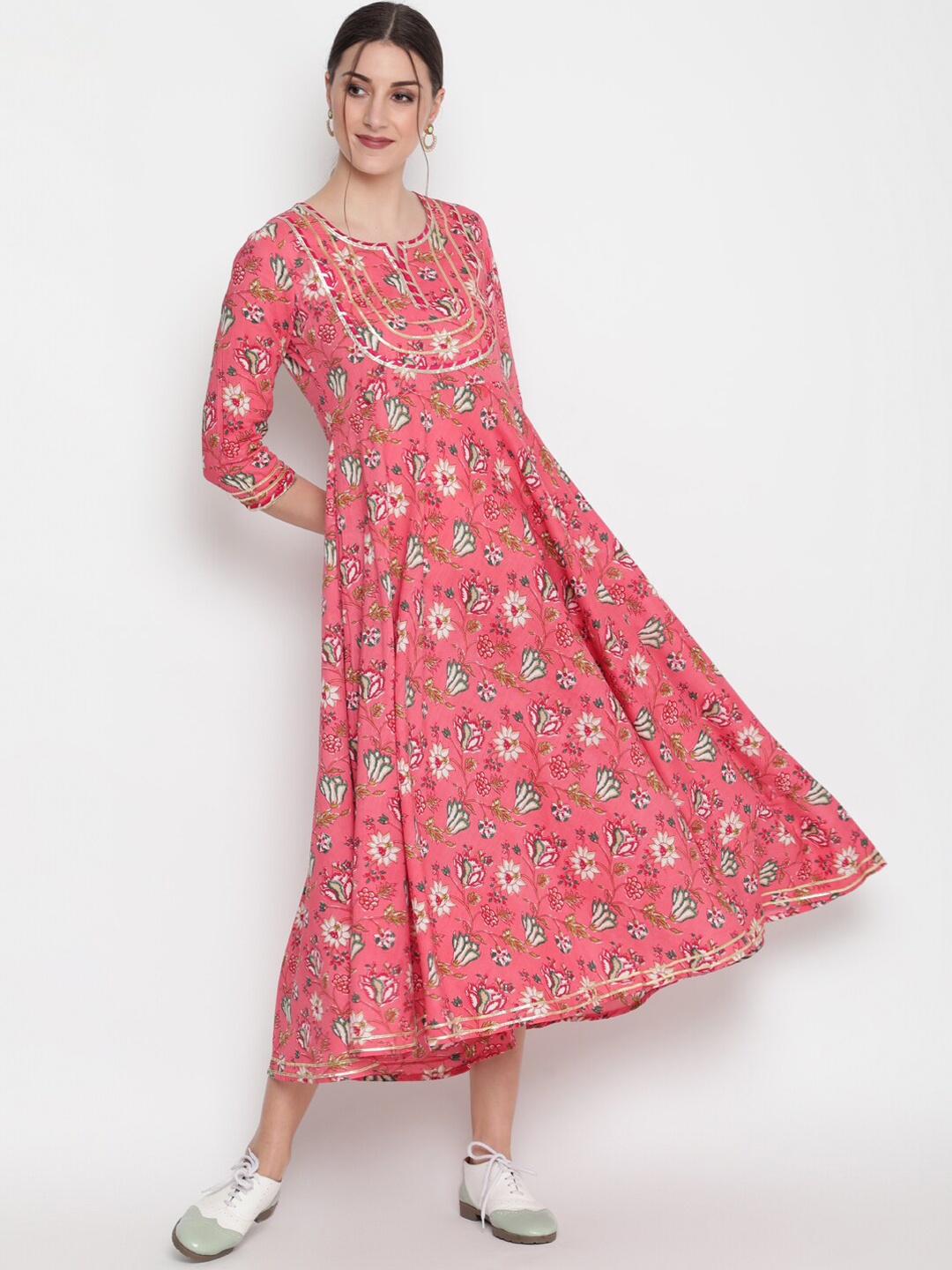 

GLAM ROOTS Women Pink Floral Printed Anarkali Kurta