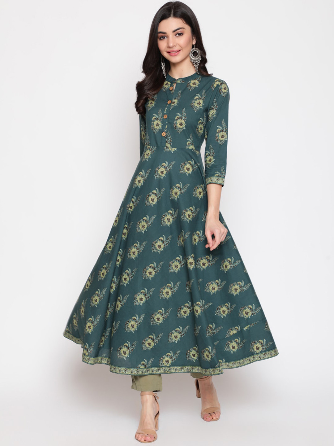 

GLAM ROOTS Women Green Ethnic Motifs Printed Floral Kurta
