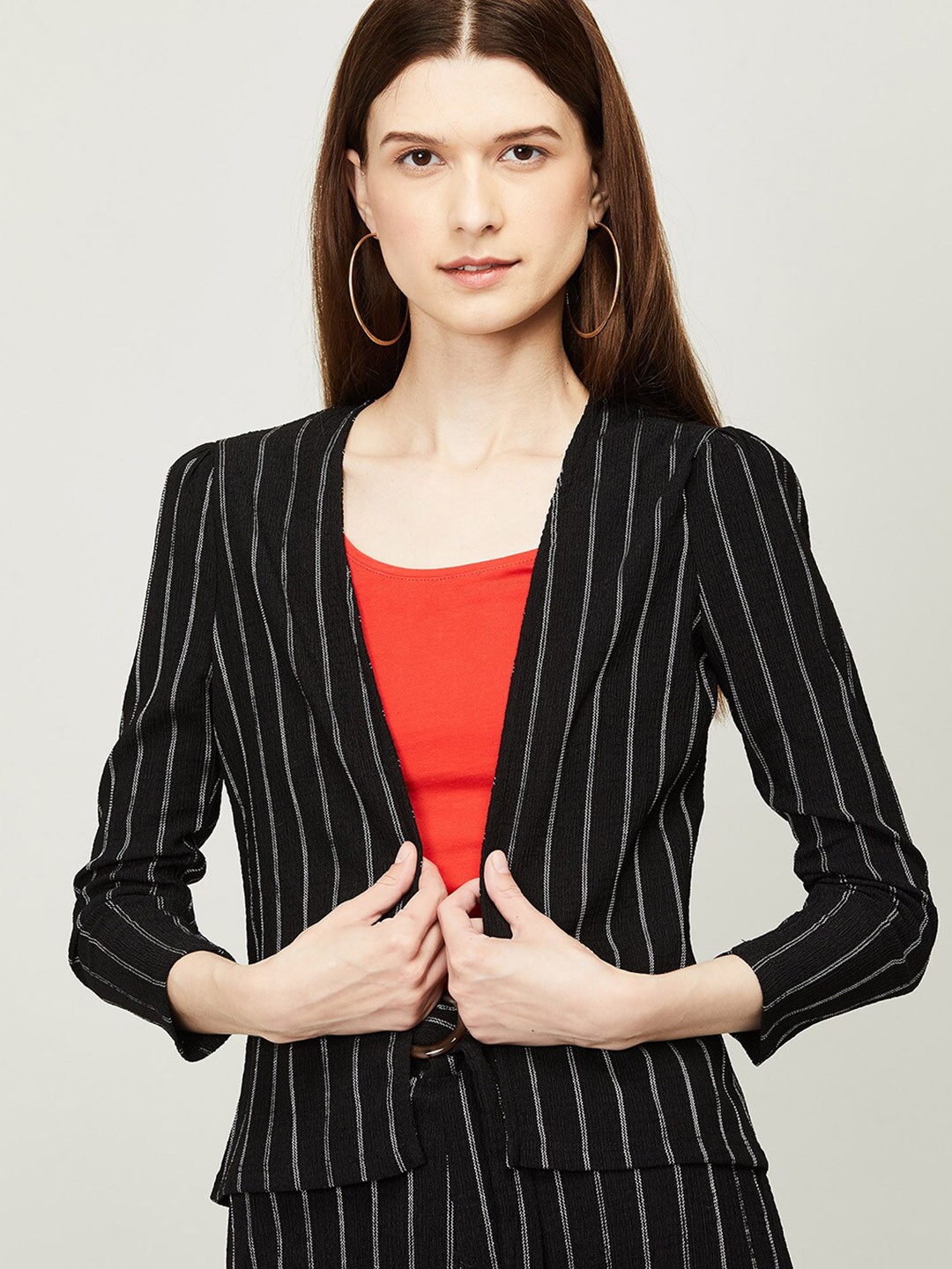 

CODE by Lifestyle Women Black & White Striped Shrug