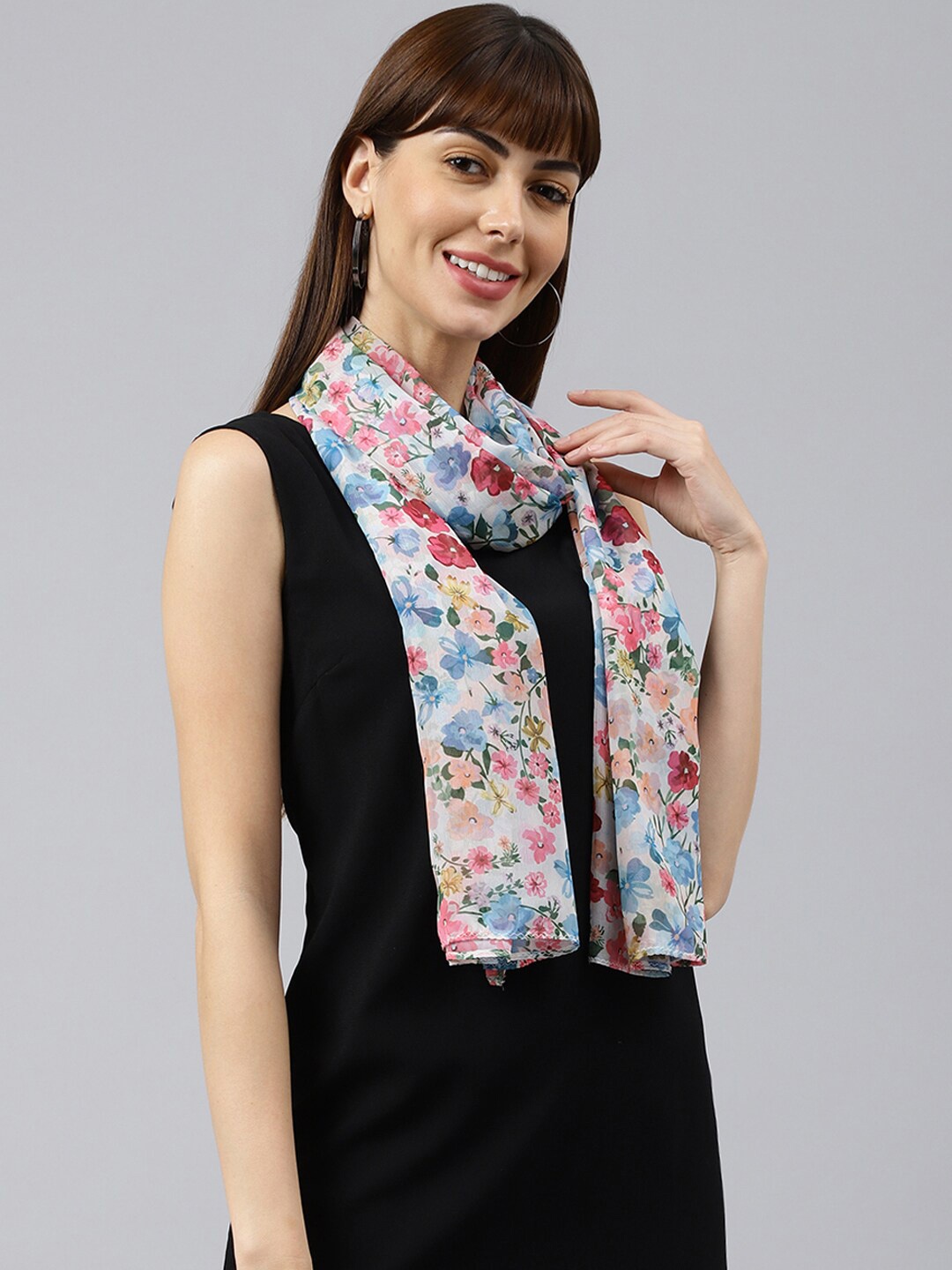 

Tossido Women White & Blue Printed Stole