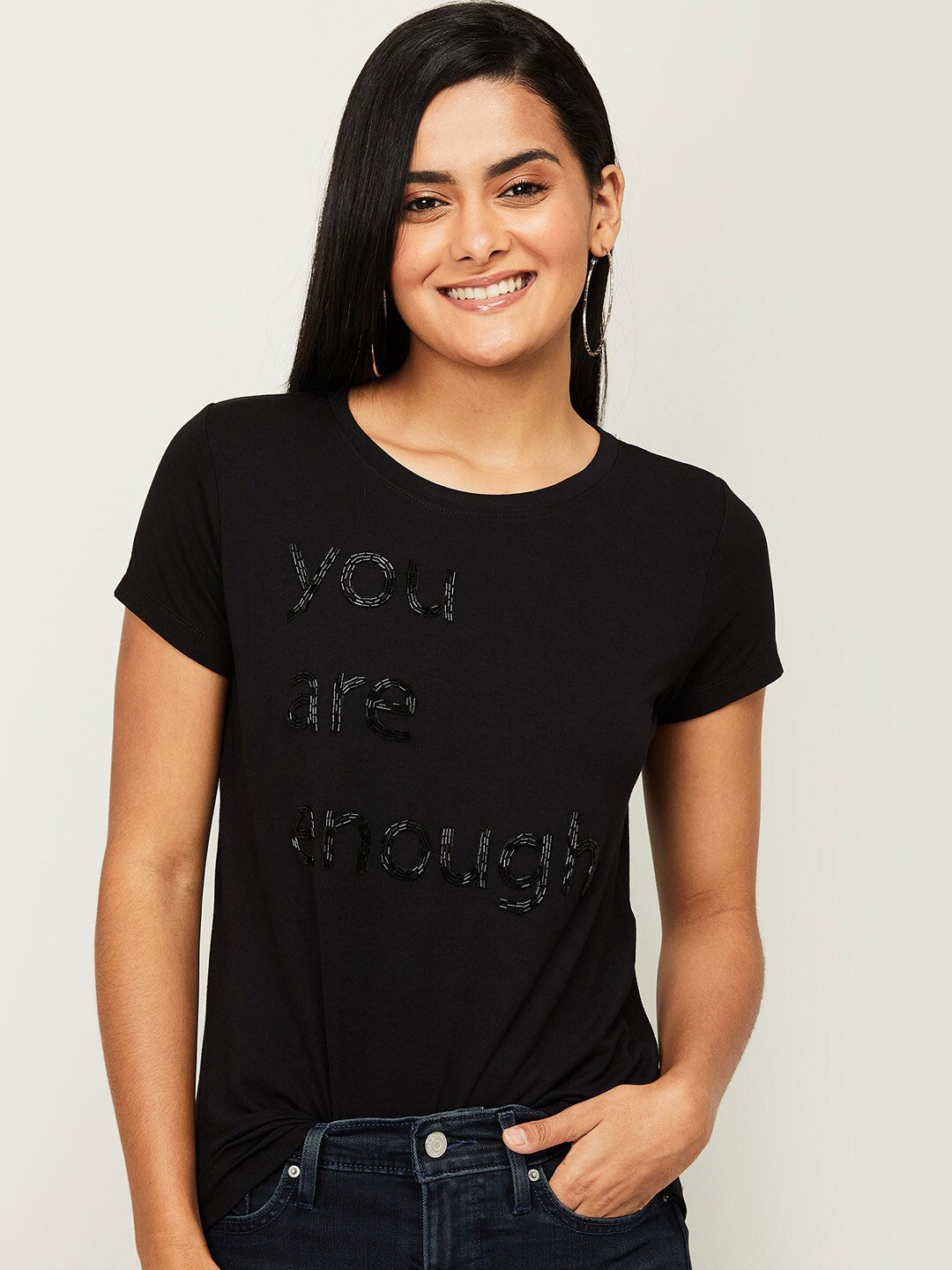 

Fame Forever by Lifestyle Women Black Embellished Top