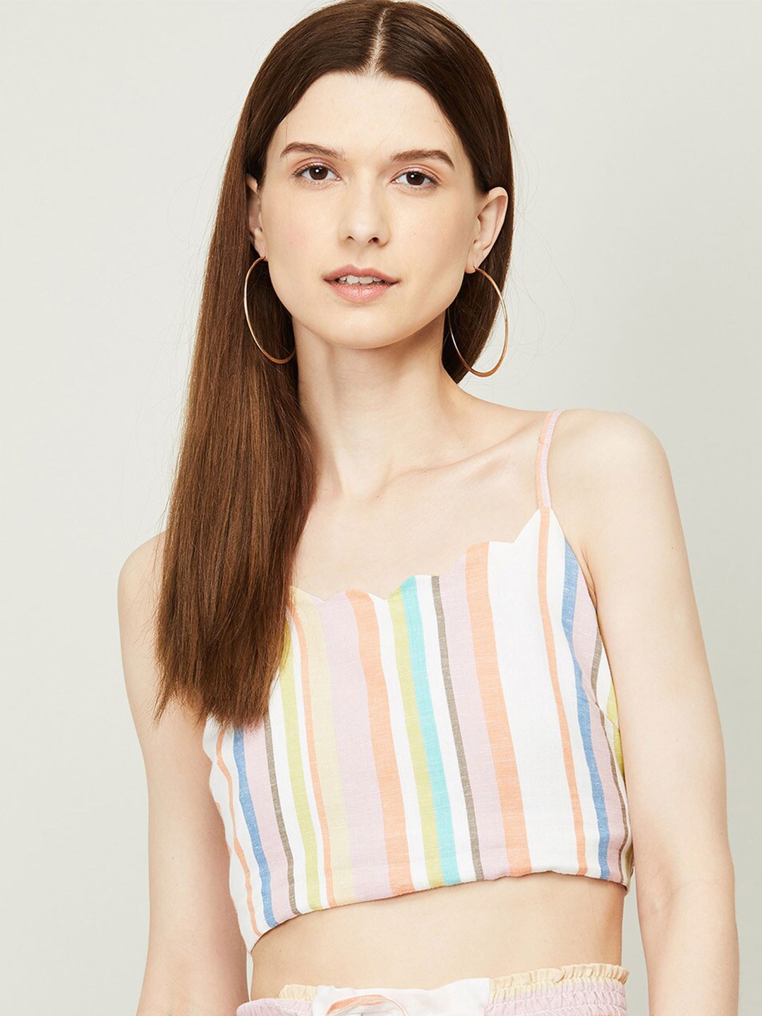 

Ginger by Lifestyle Women Multicolour Striped Crop Top, Blue