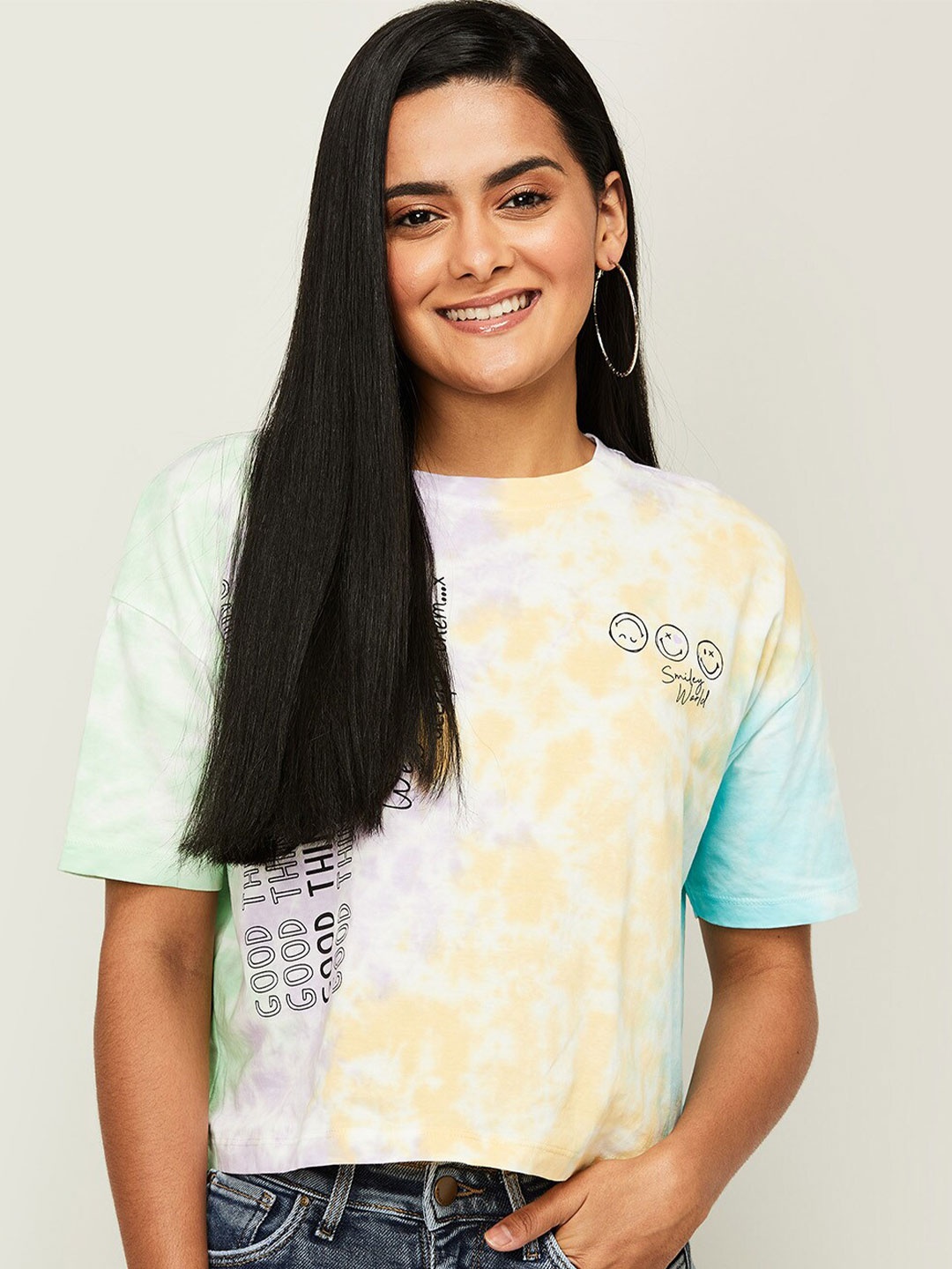 

SmileyWorld Women Tie and Dye Print Top, Blue
