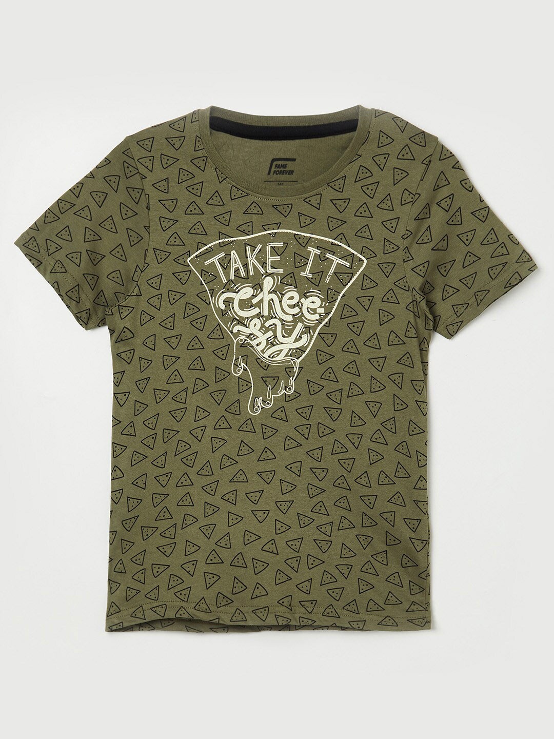 

Fame Forever by Lifestyle Boys Olive Green Printed Pure Cotton T-shirt