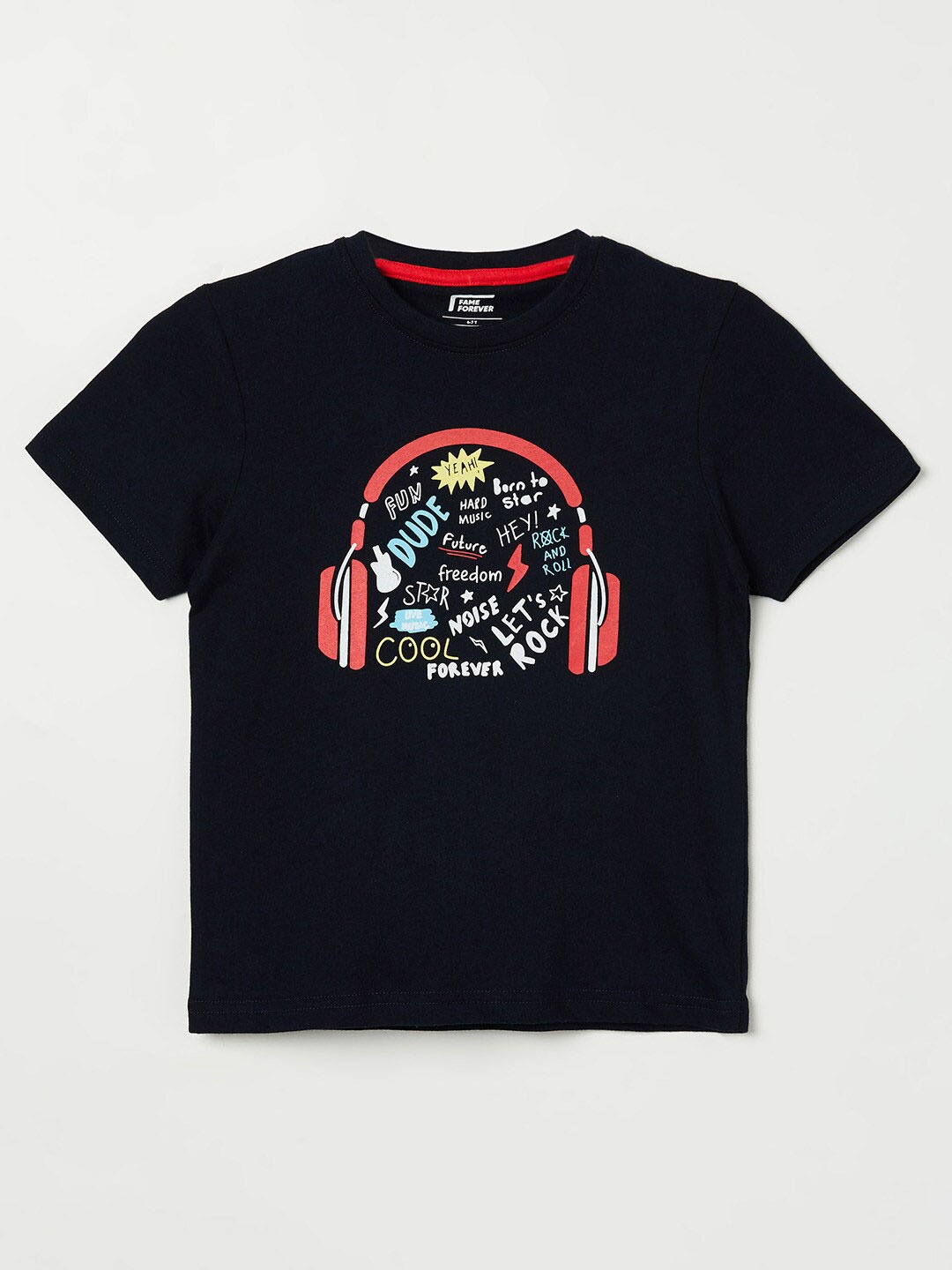 

Fame Forever by Lifestyle Boys Blue Typography Printed Pure Cotton T-shirt
