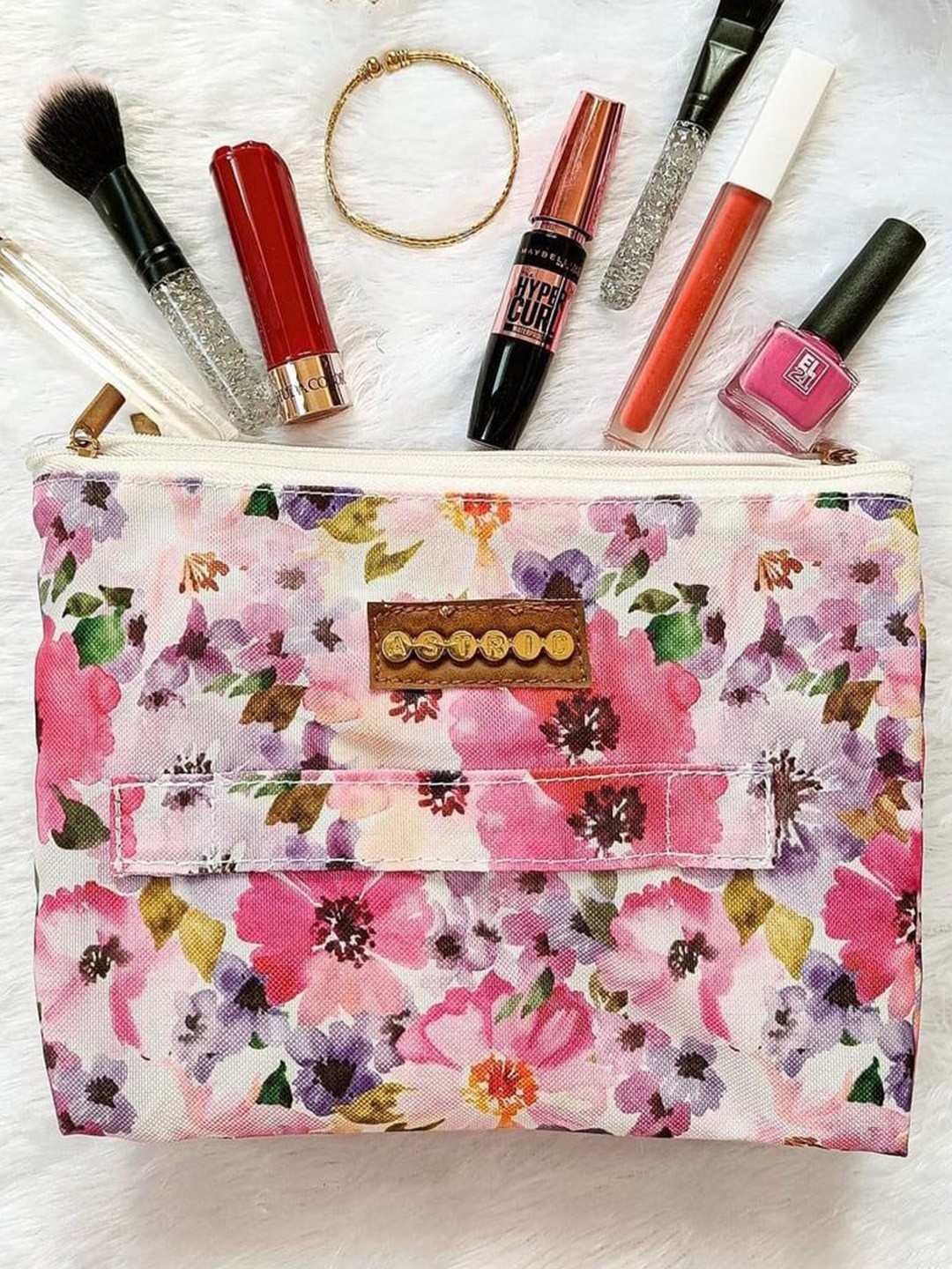 

ASTRID Women White & Pink Printed Makeup Organiser