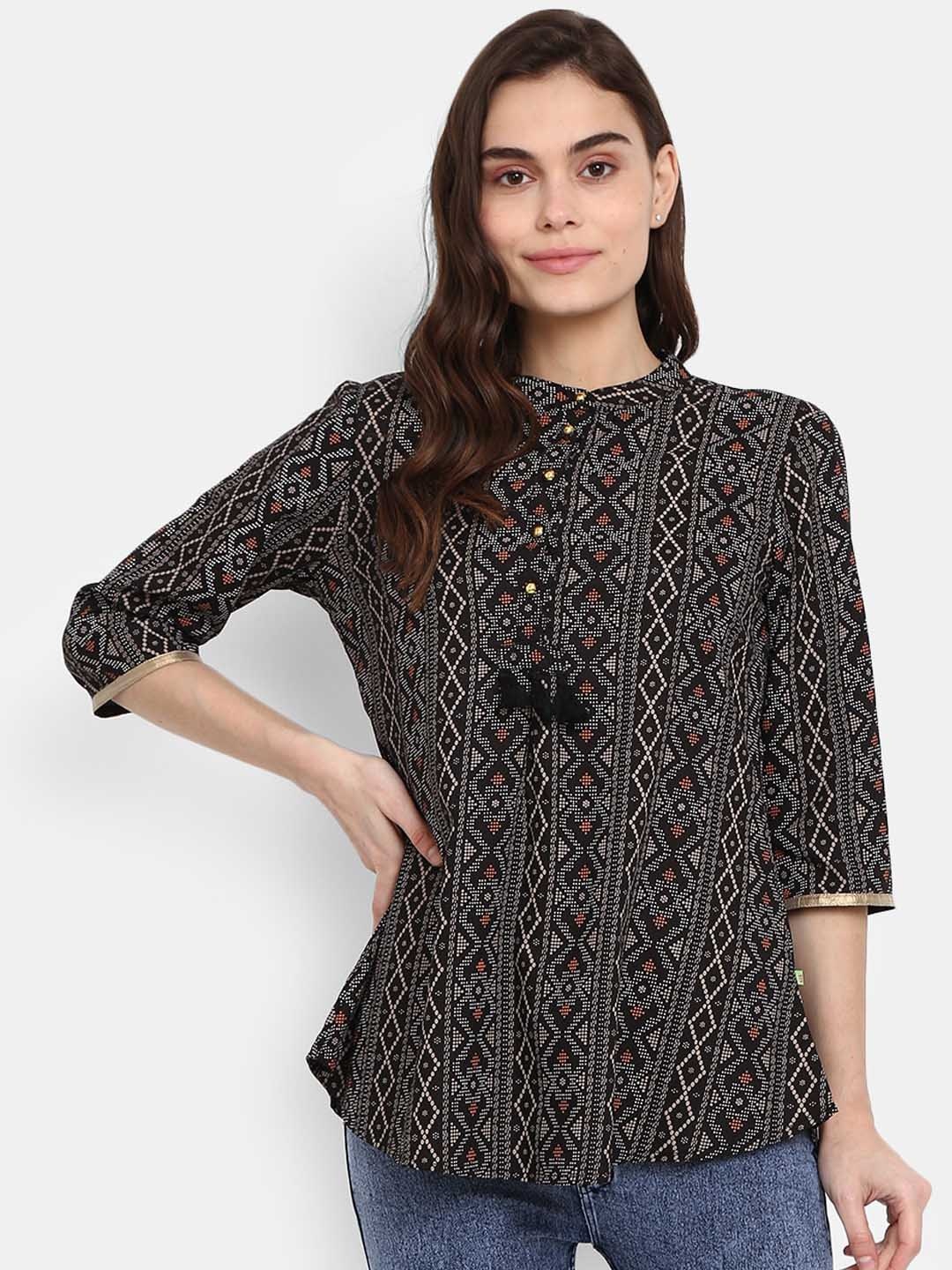 

V-Mart Black Geometric Printed Pure Cotton Kurti
