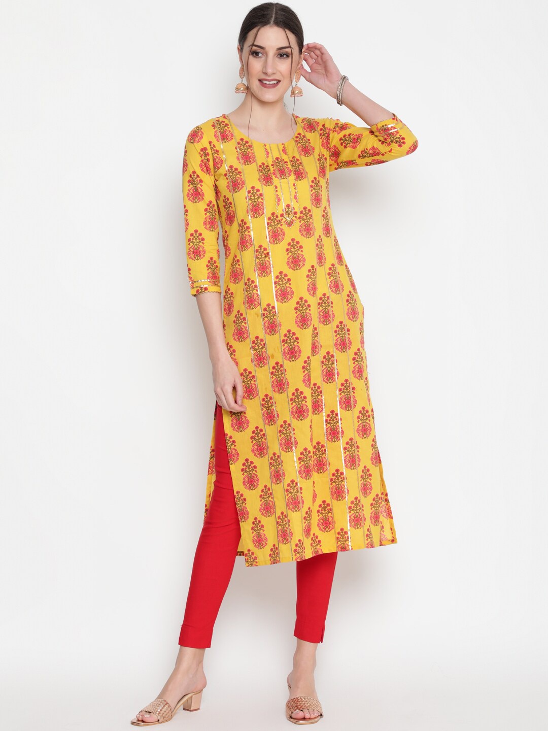 

GLAM ROOTS Women Yellow Floral Printed Floral Kurta