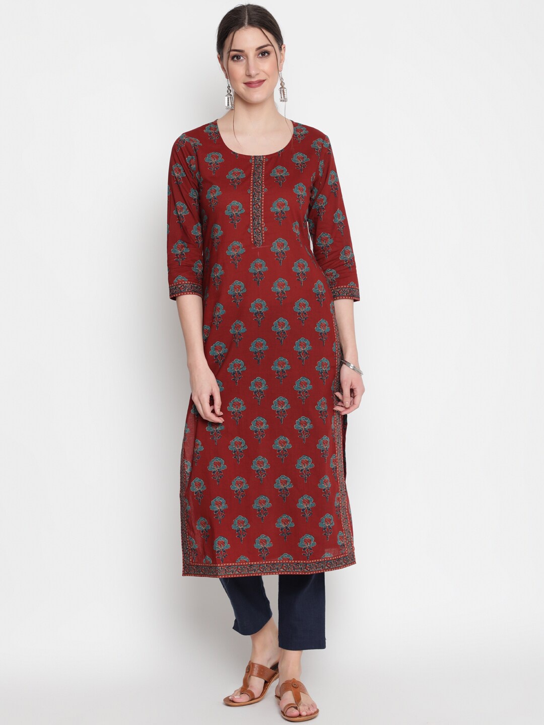 

GLAM ROOTS Women Maroon Floral Printed Floral Kurta