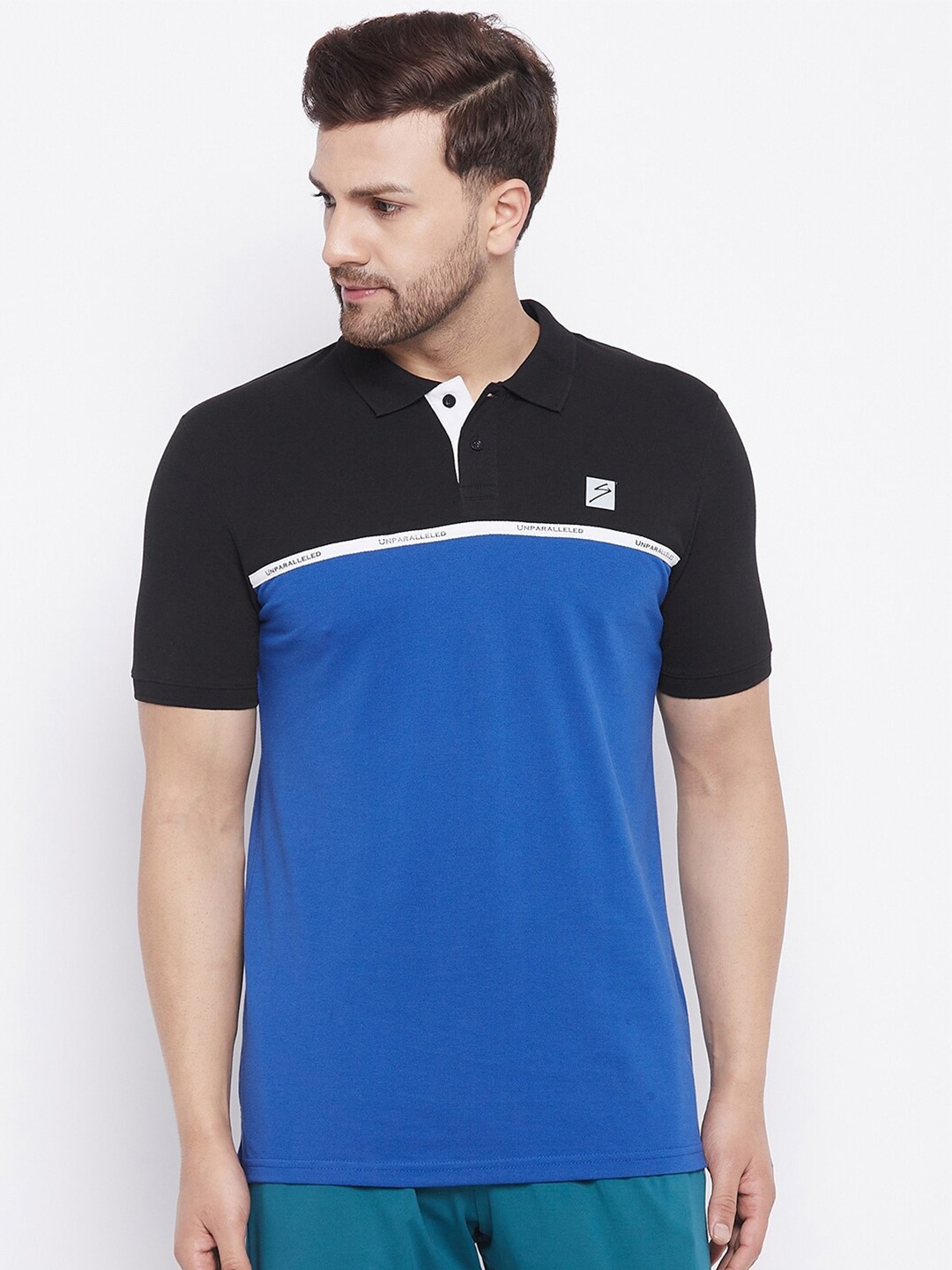 

UNPAR Men Blue Colourblocked Polo Collar Applique T-shirt