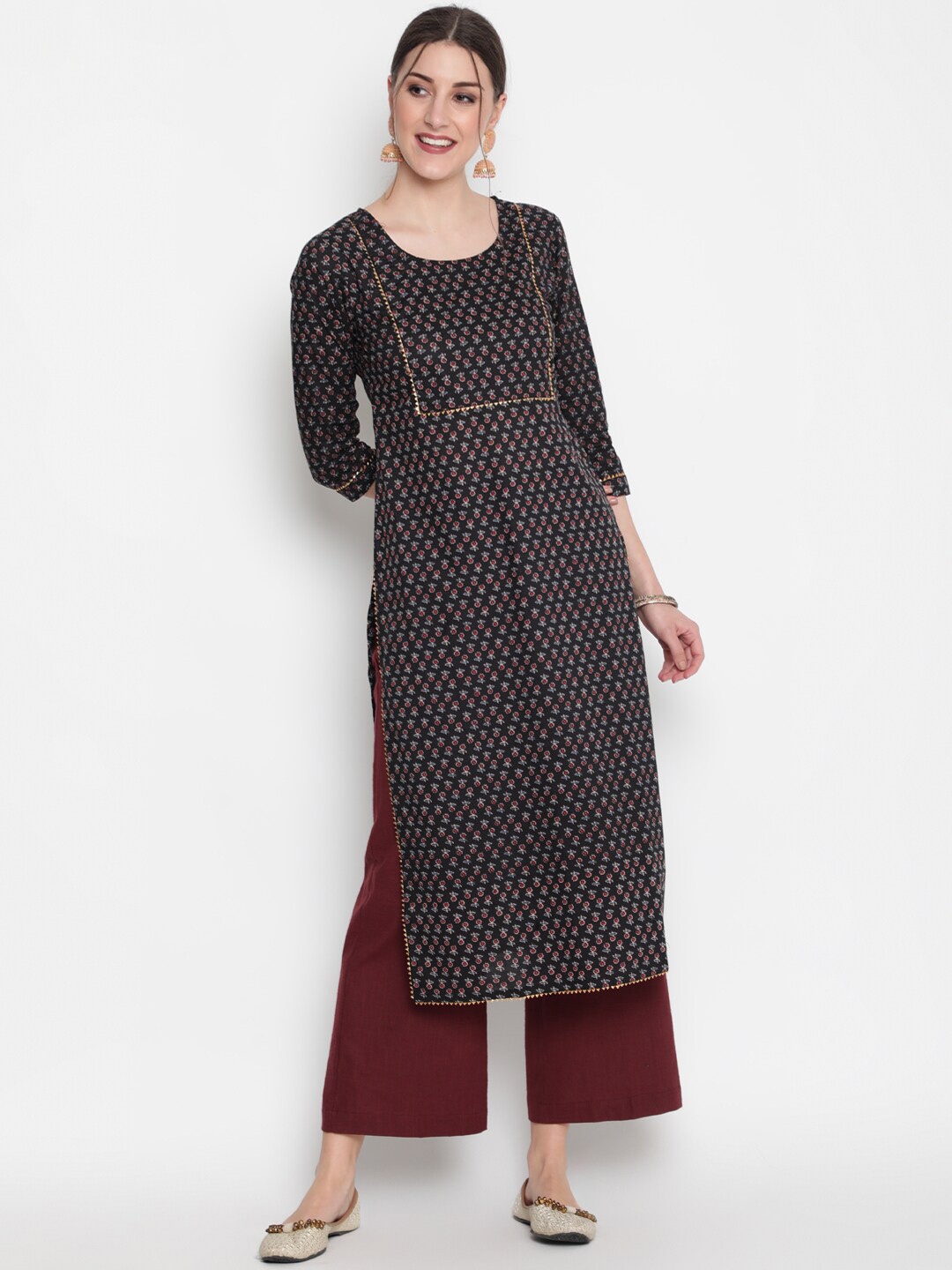 

GLAM ROOTS Women Black Ethnic Motifs Printed Kurta