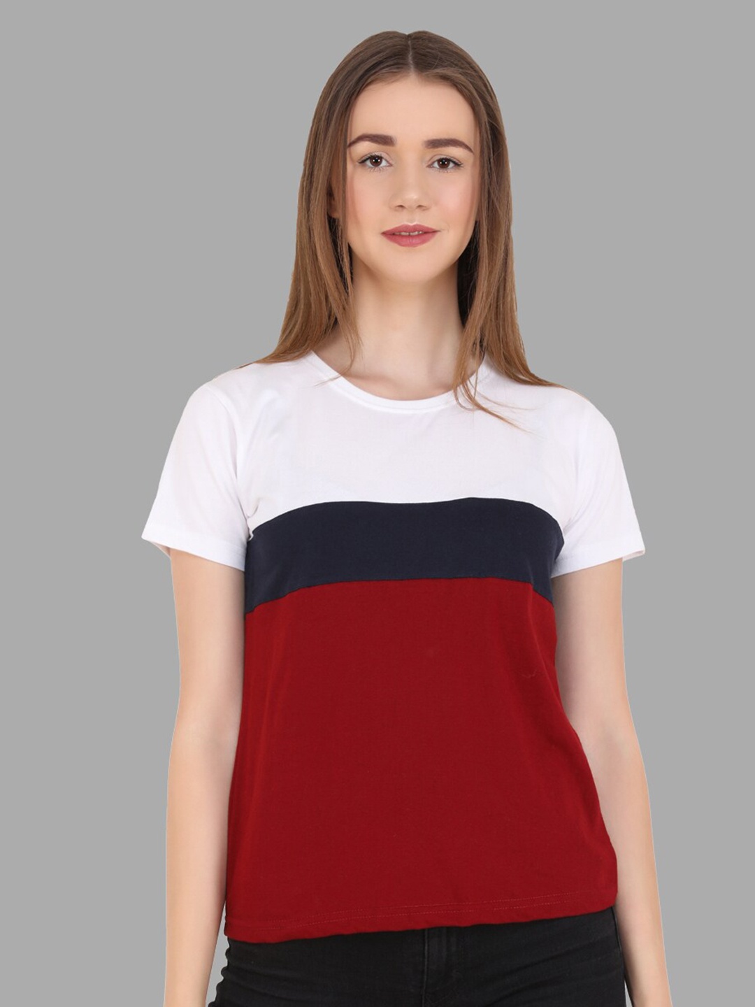 Reifica Women White Colourblocked Bio Finish T-shirt