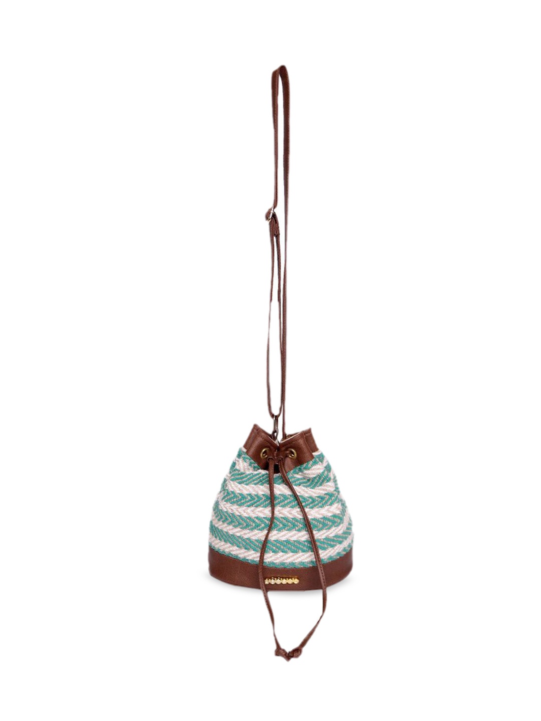 

ASTRID Green Striped Bucket Sling Bag with Tasselled