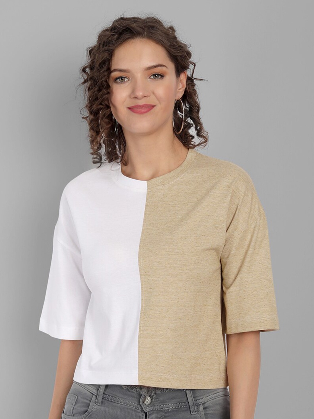 

House of Mool Women White Drop-Shoulder Sleeves Boxy T-shirt