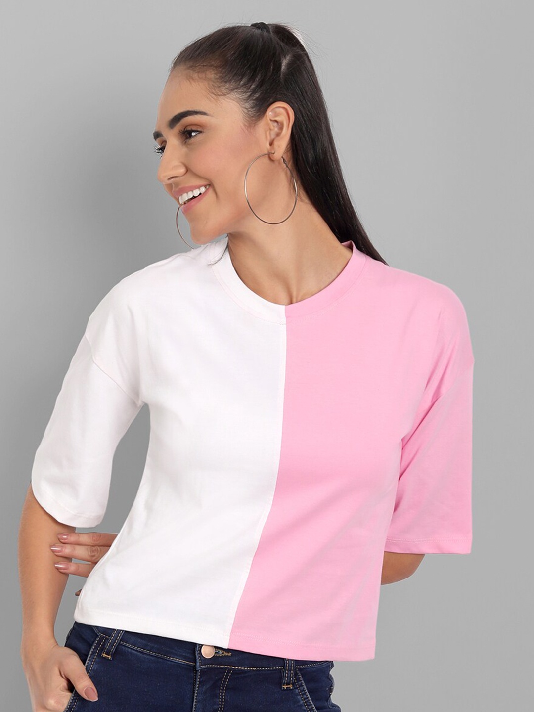 

House of Mool Women White Drop-Shoulder Sleeves Boxy T-shirt