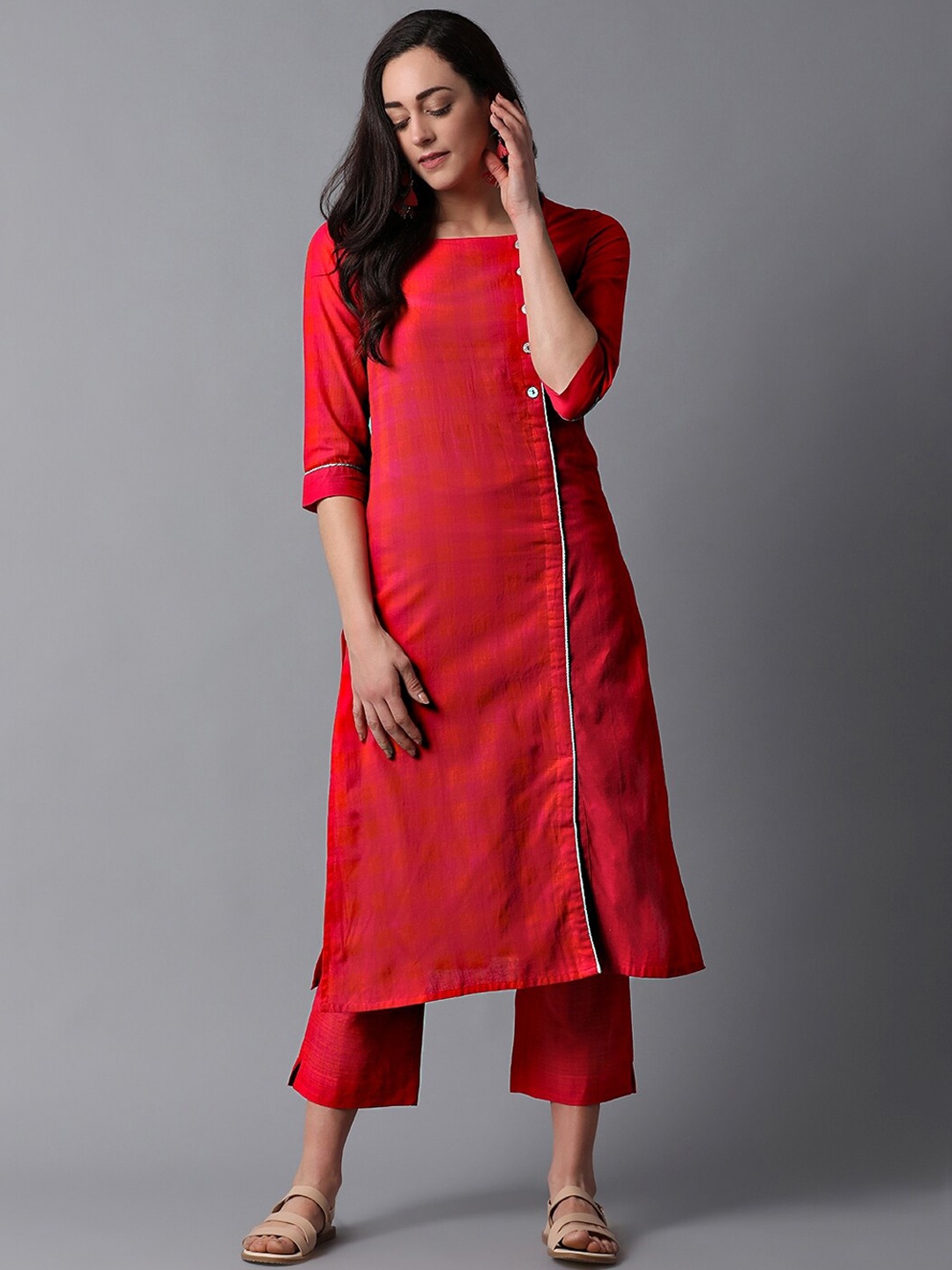 

Indian Dobby Women Fuchsia Handloom Kurta