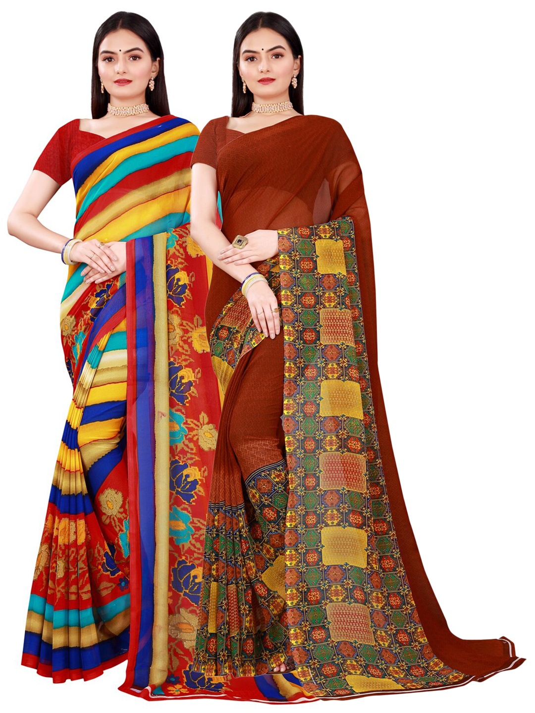 

Florence Brown & Yellow Pure Georgette Saree
