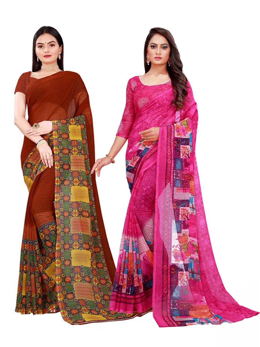 

Florence Maroon & Pink Set of 2 Pure Georgette Saree