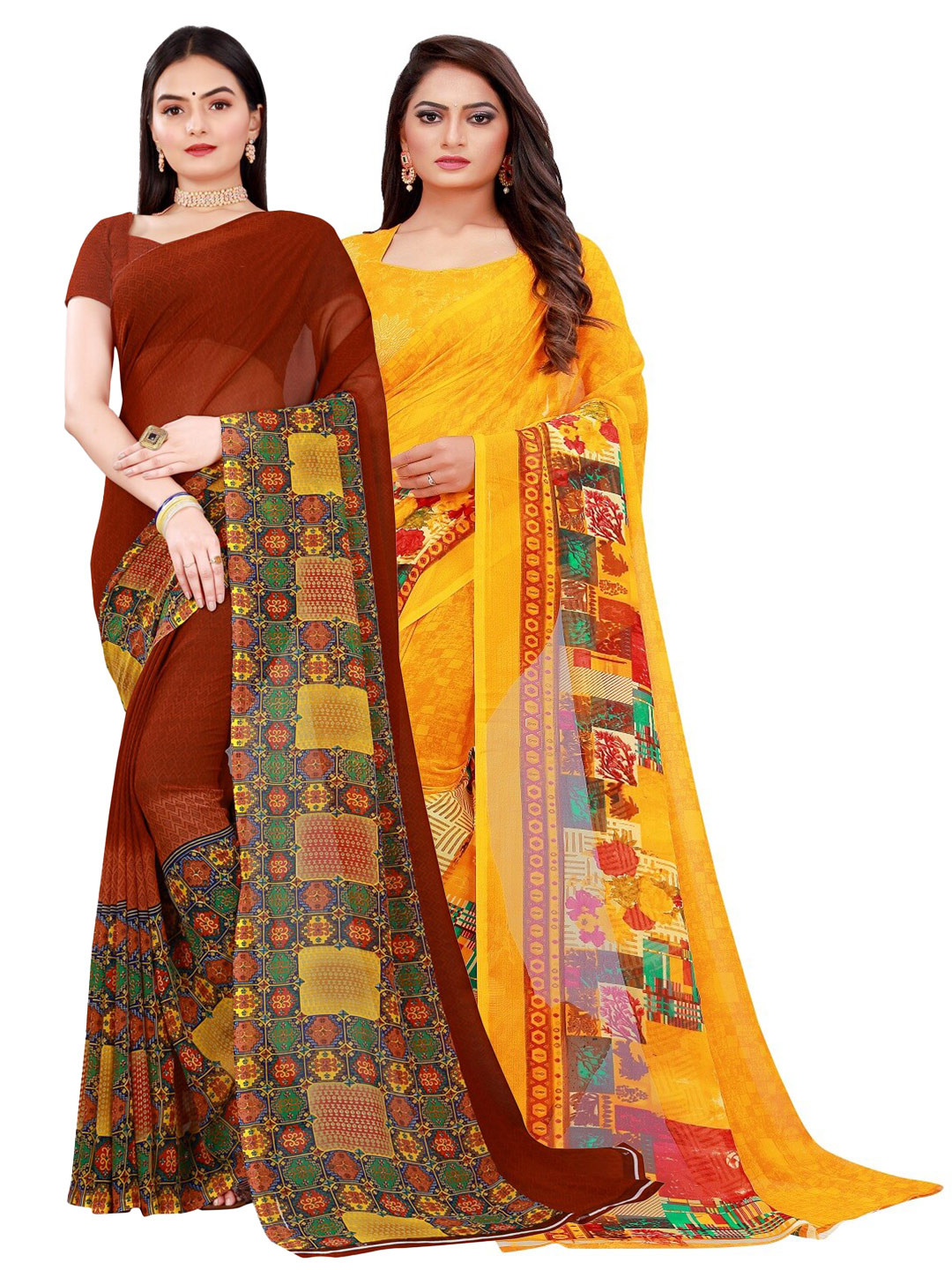 

Florence Maroon & Yellow Set of 2 Pure Georgette Saree
