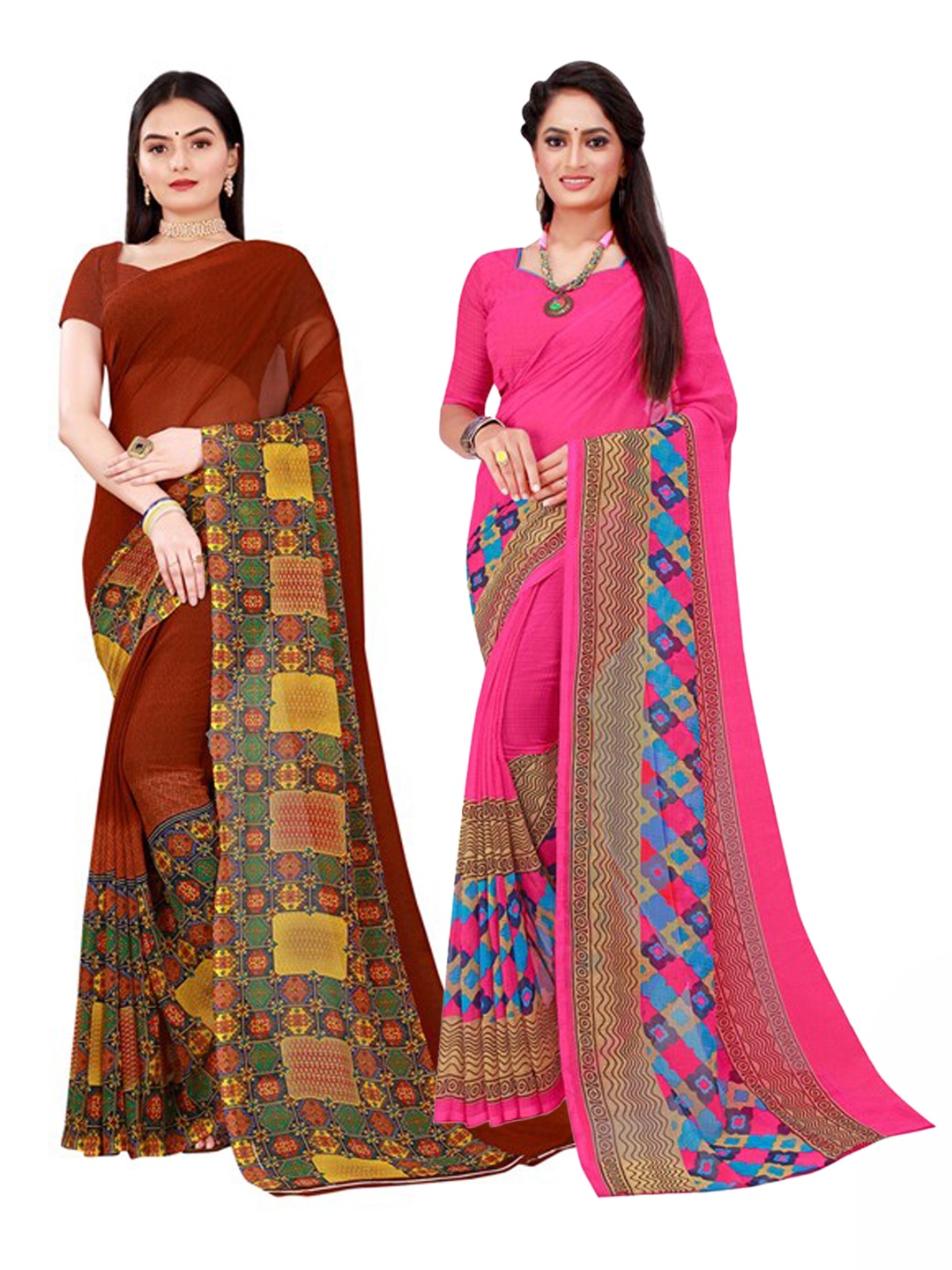 

Florence Maroon & Pink Set Of 2 Pure Georgette Saree