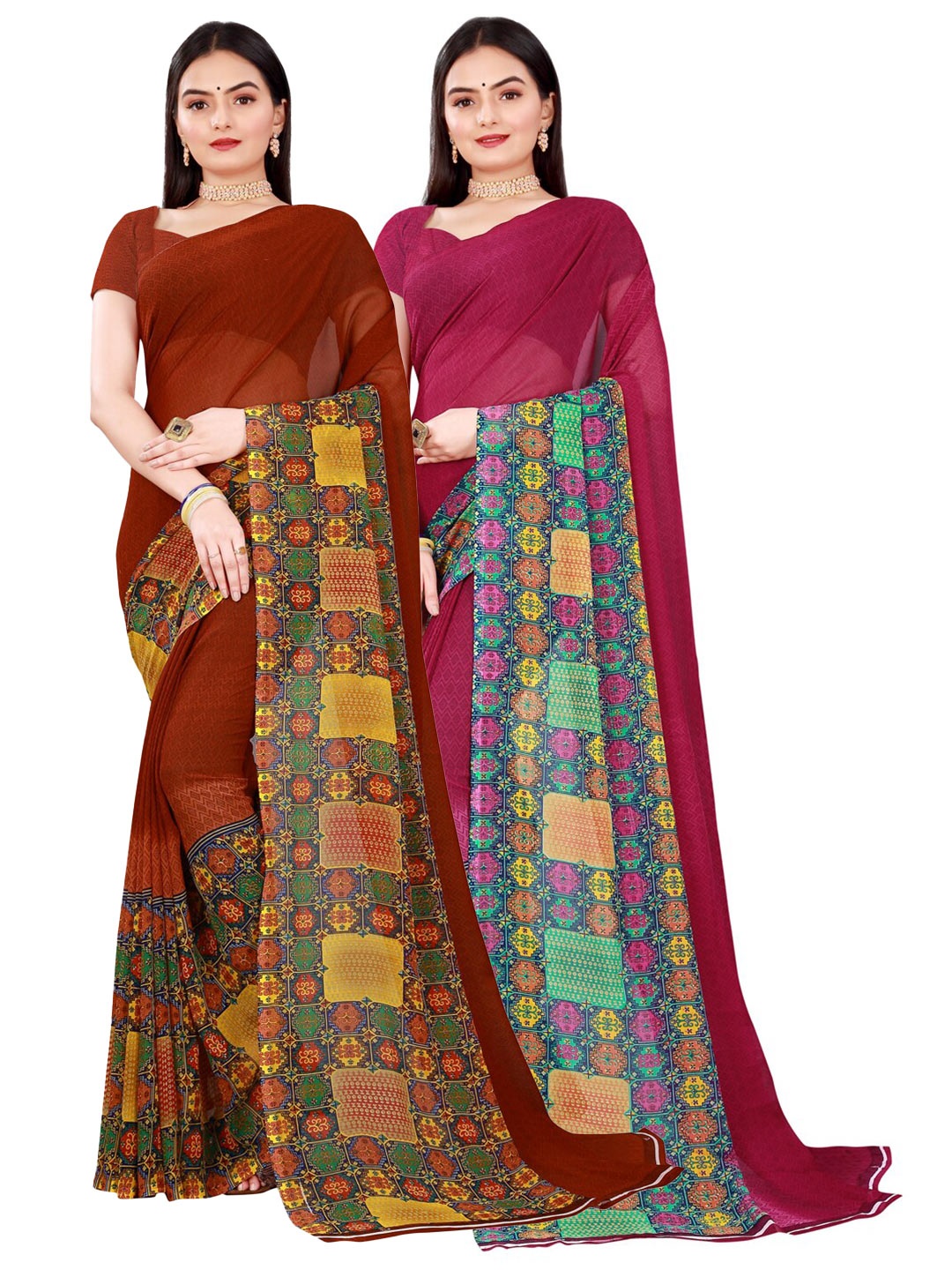 

Florence Brown & Maroon Pack Of 2 Pure Georgette Saree