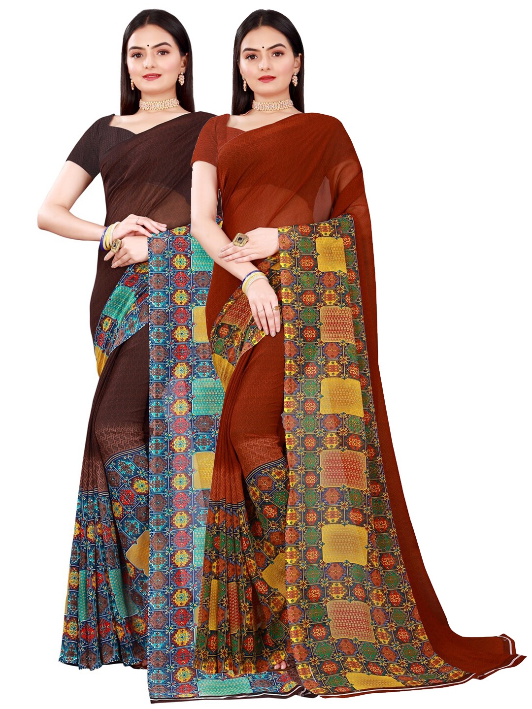 

Florence Brown & Coffee Brown Pack Of 2 Pure Georgette Saree